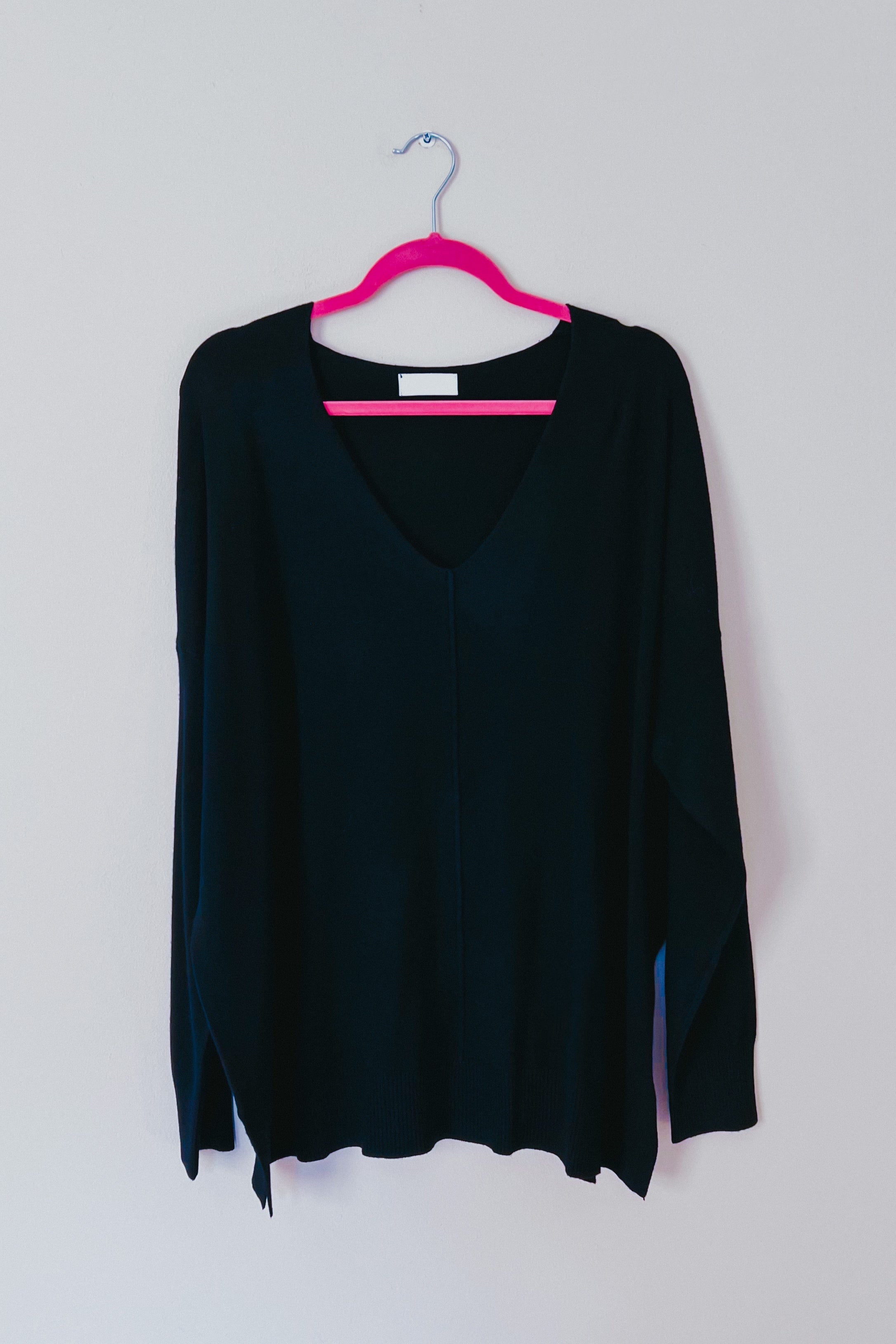 Hello Beautiful V Neck Sweater • Black