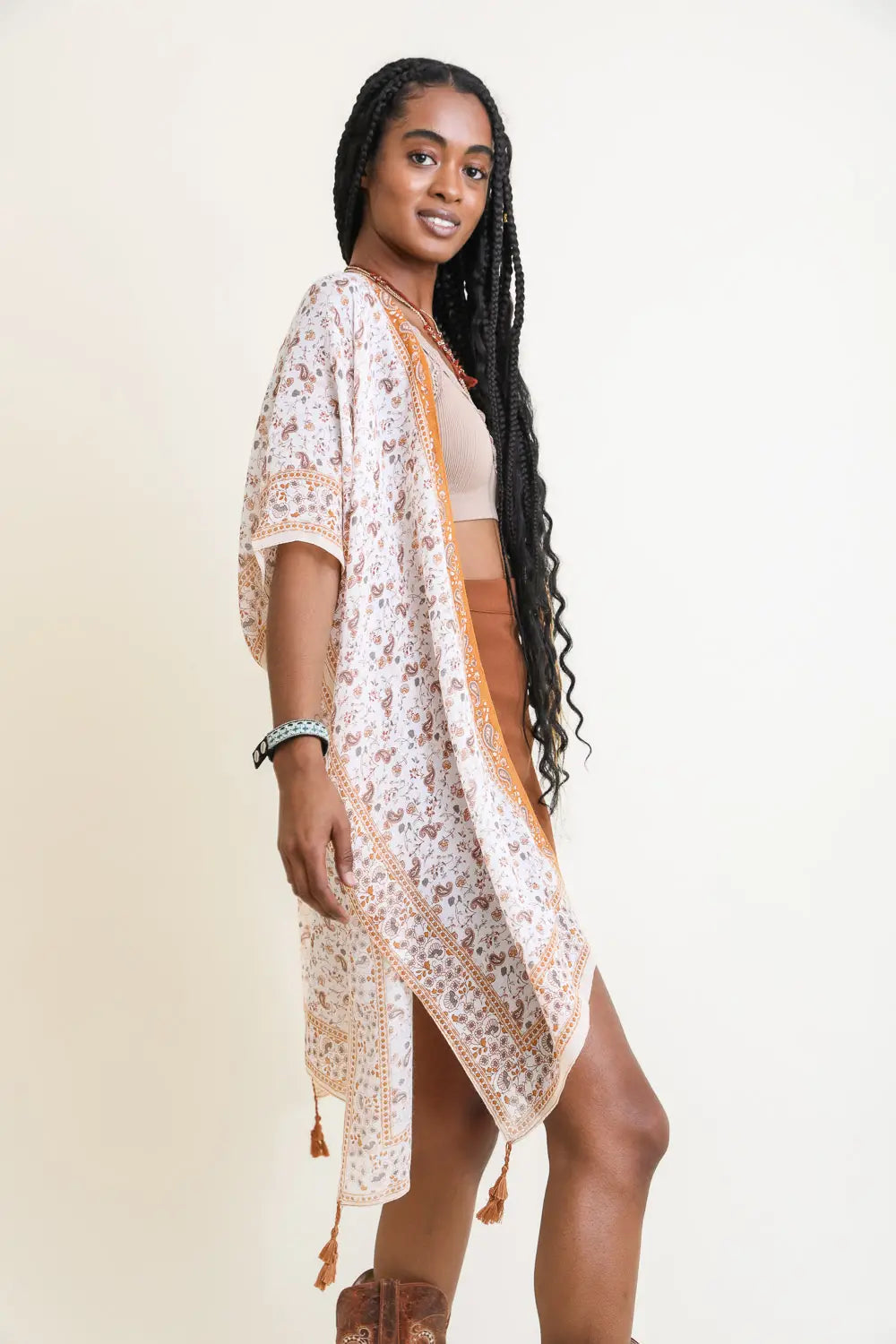 Heat Of The Night Floral Paisley Kimono • Sand - Atomic Wildflower