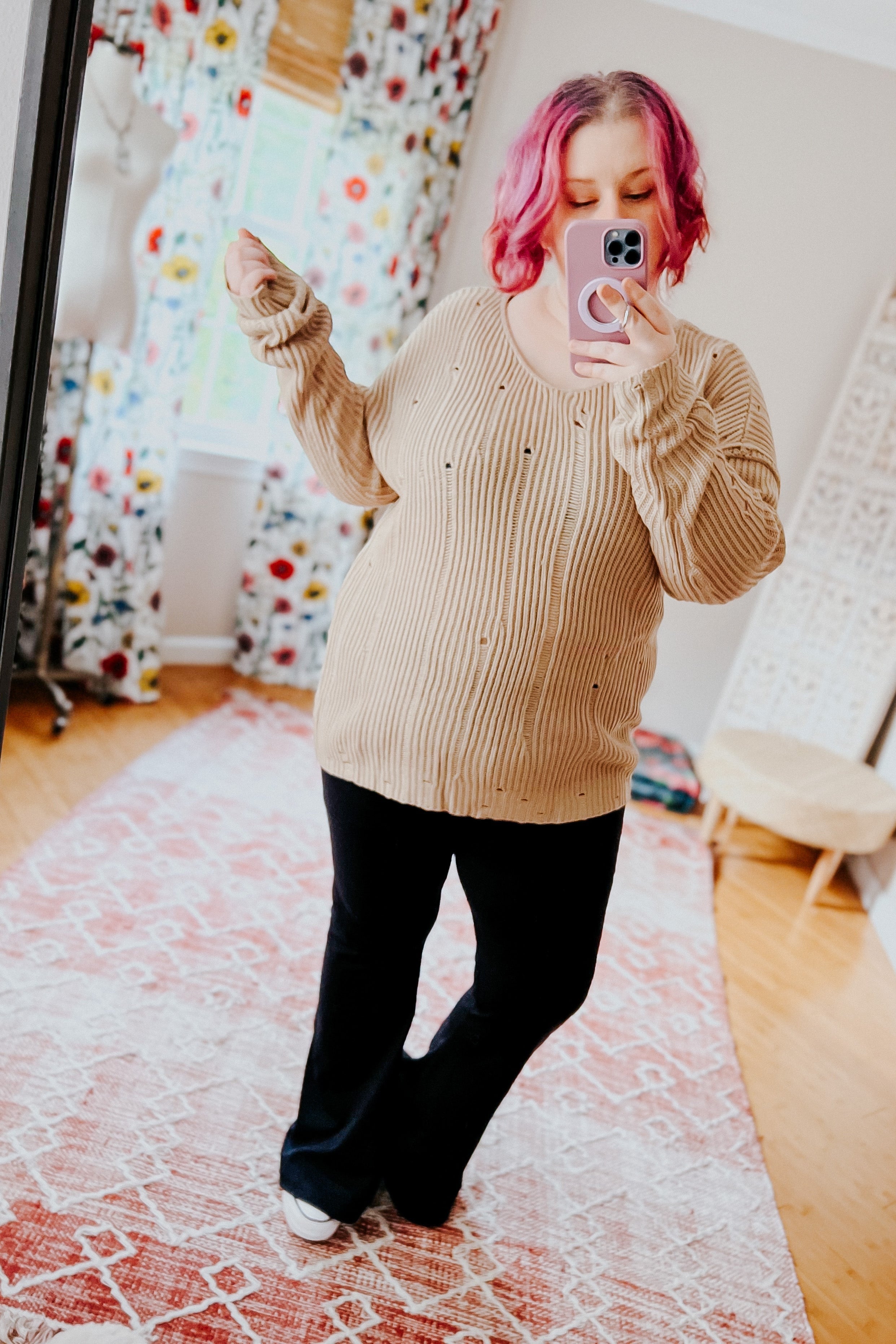 Comfy Day Distressed V Neck Sweater