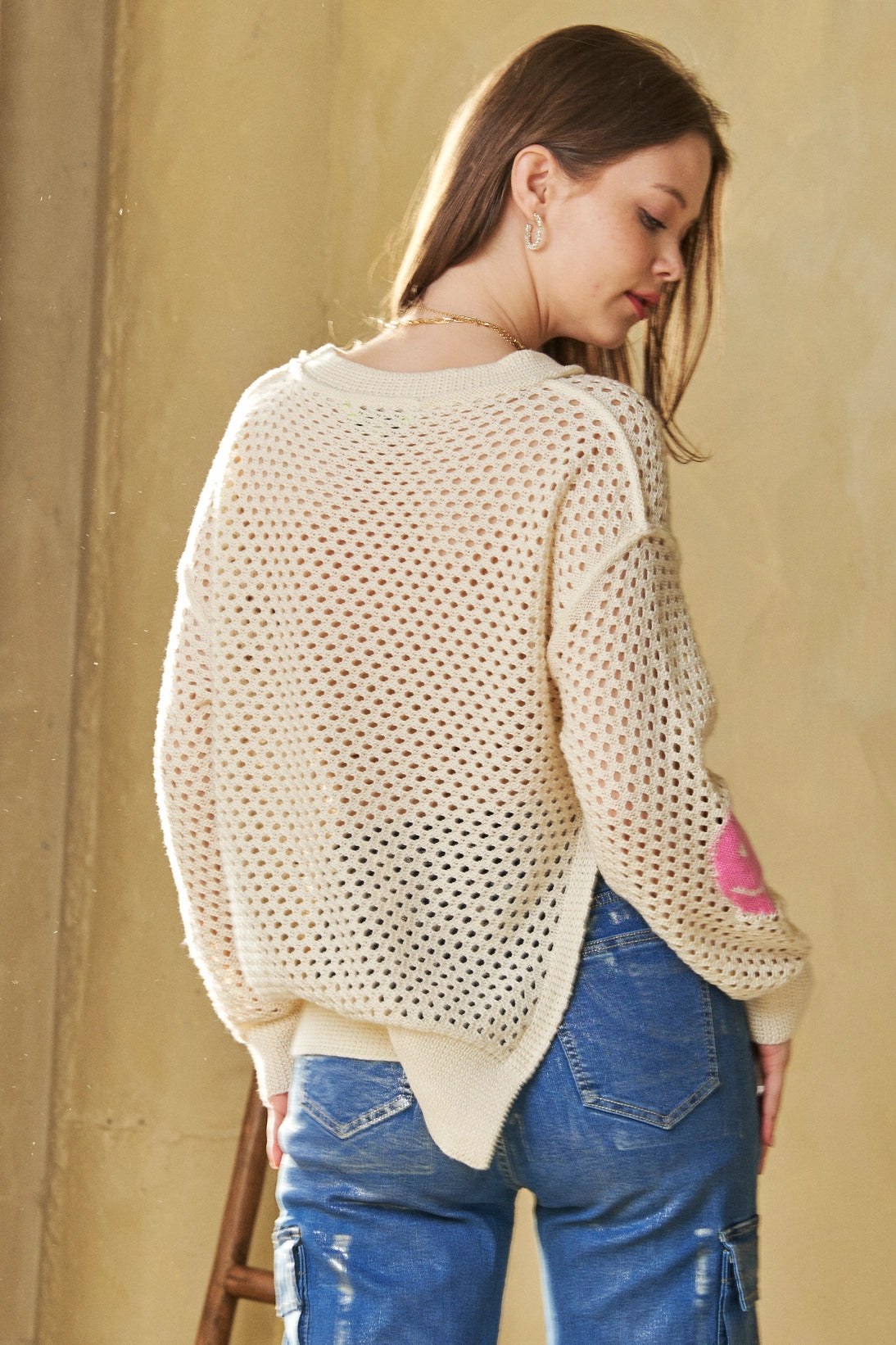 In My Feelings Smiley Open Knit Top