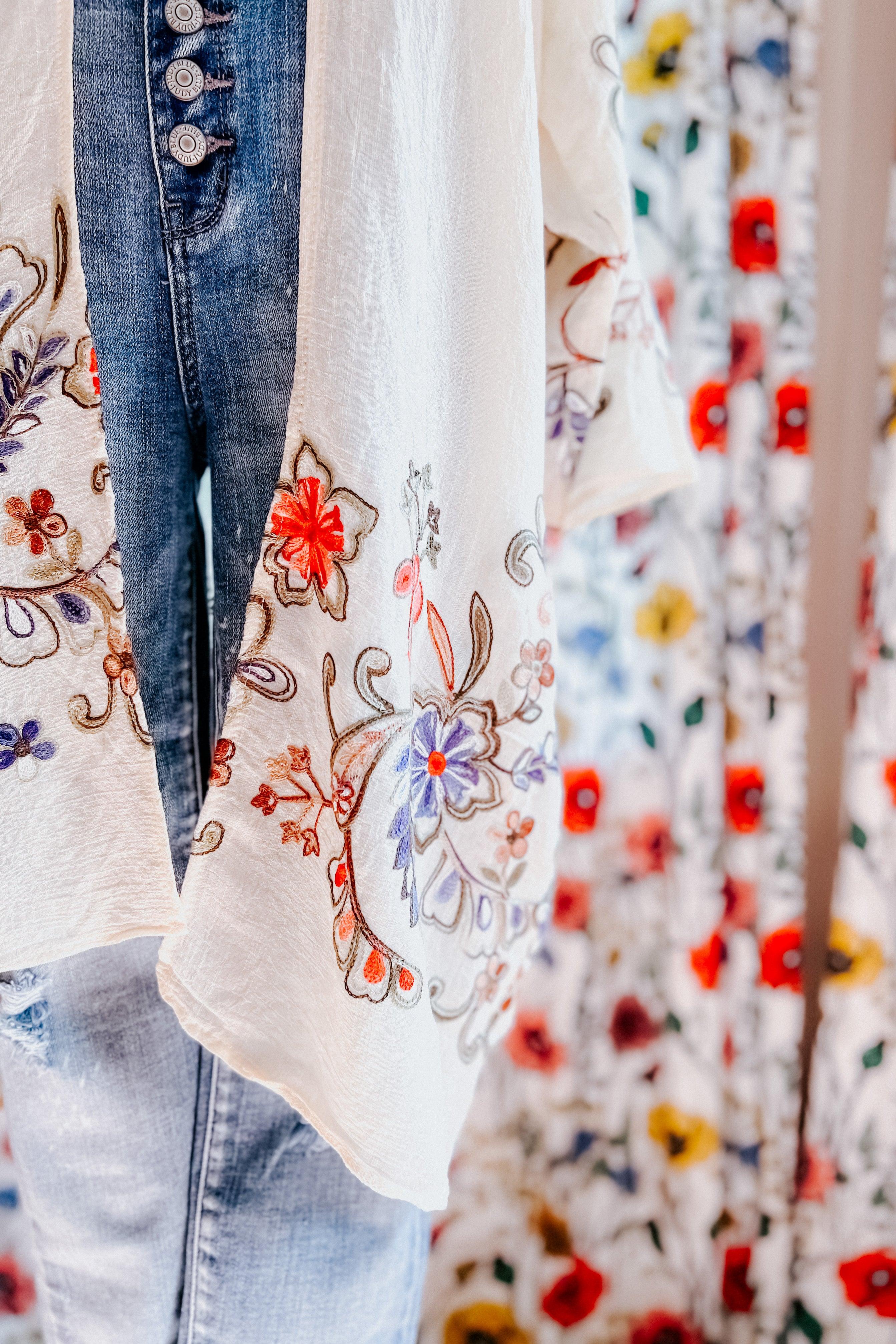 In The Meadow Embroidered Kimono • Cream - Atomic Wildflower