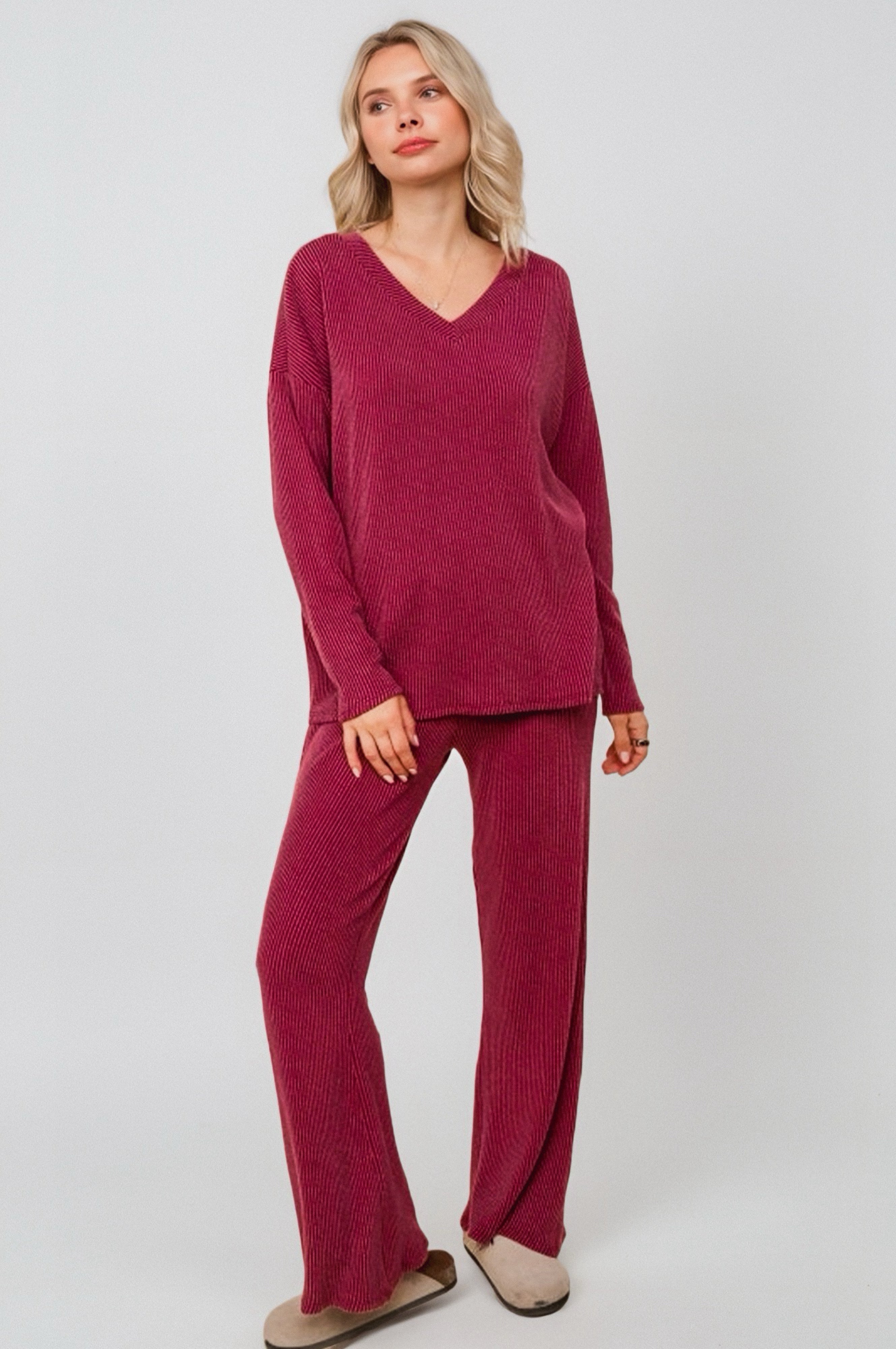 Cozy on Main Sweater Set • Wine