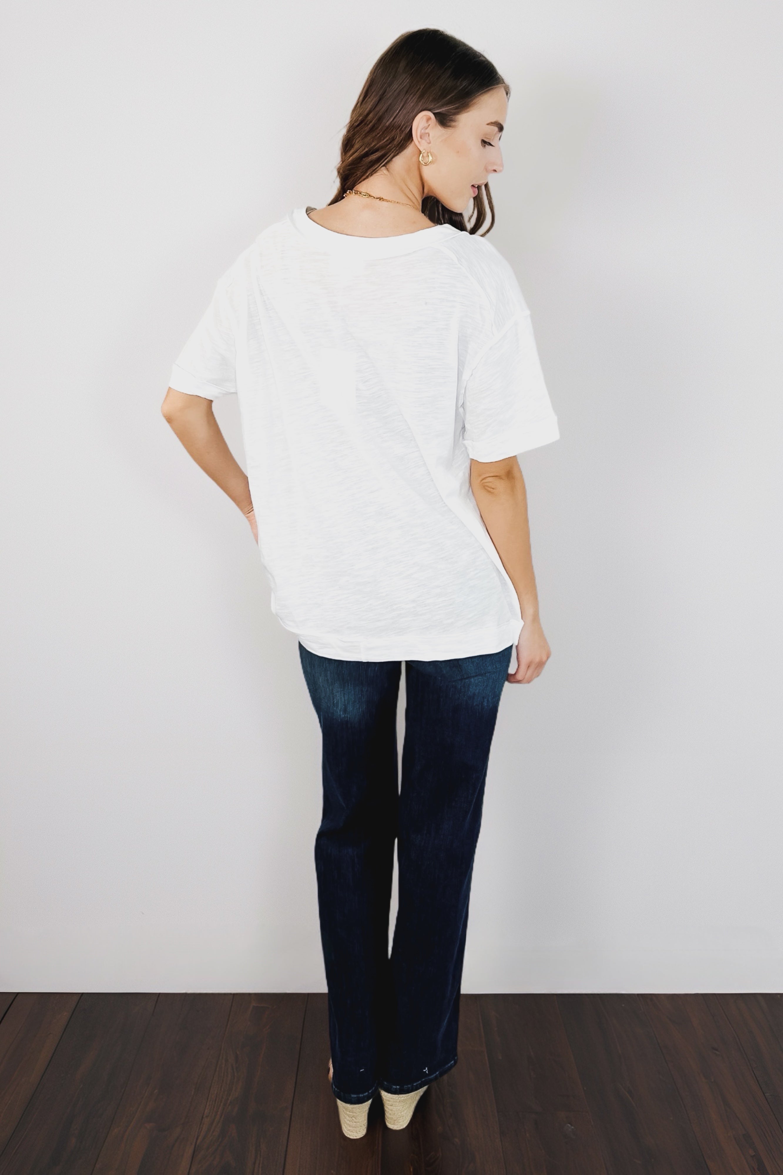 Basic Instinct Drop Shoulder V-Neck Tee • Ivory