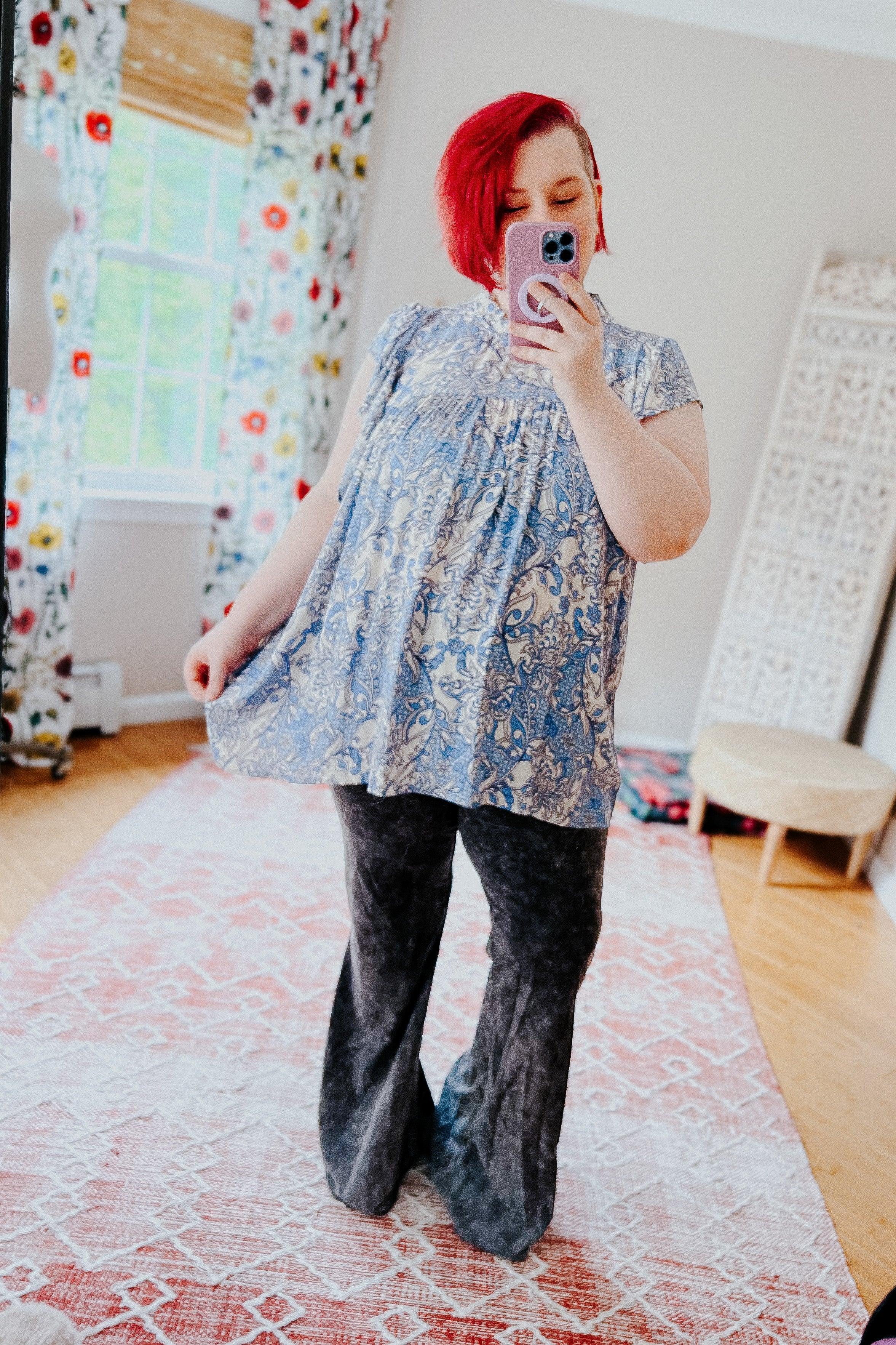 Maggie Paisley Mock Neck Flutter Sleeve Top - Atomic Wildflower