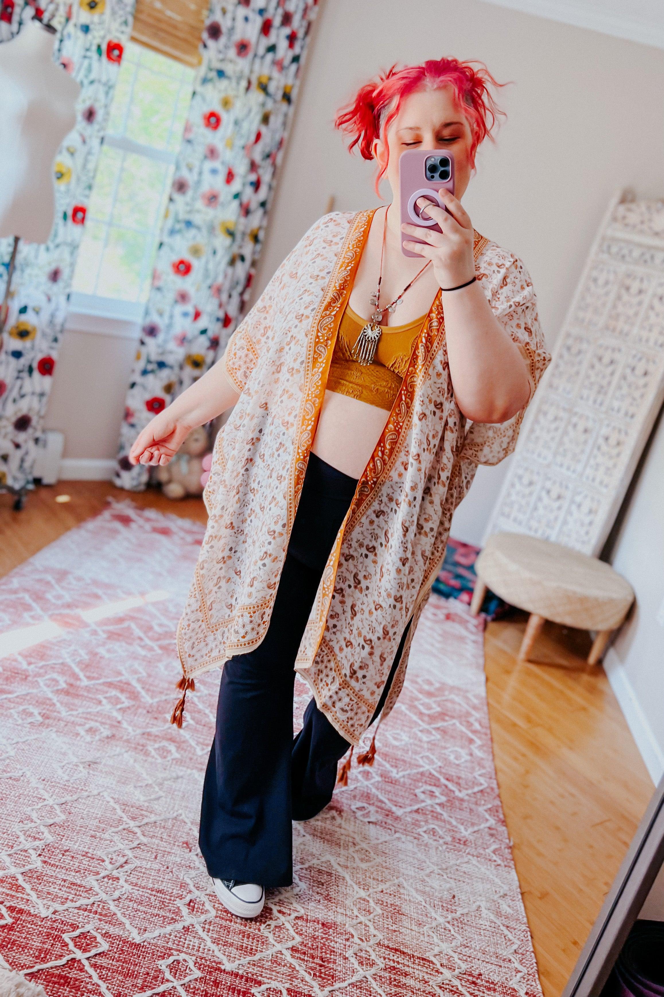 Heat Of The Night Floral Paisley Kimono • Sand - Atomic Wildflower