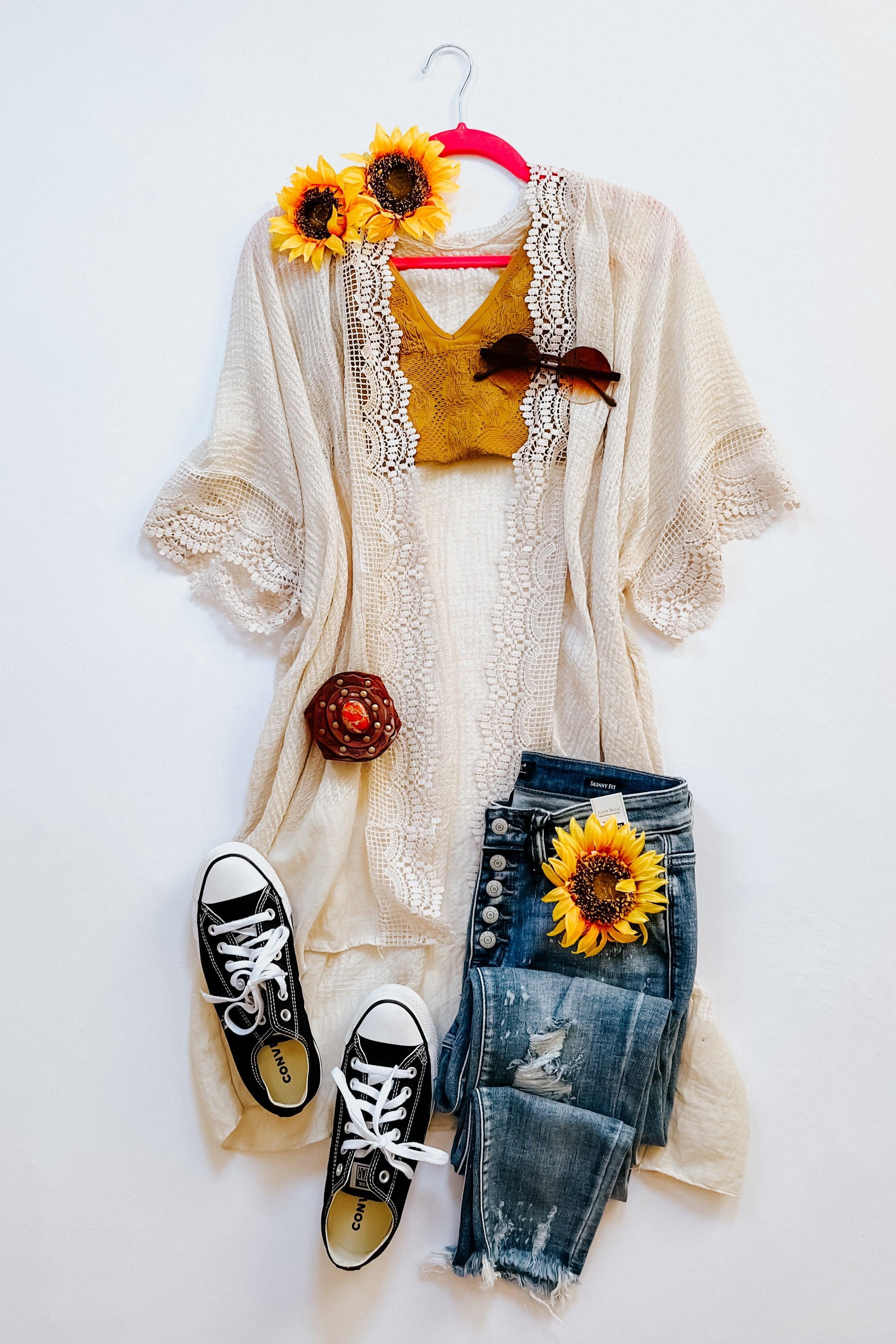 Step Out Scallop Lace Trim Kimono • Ivory - Atomic Wildflower