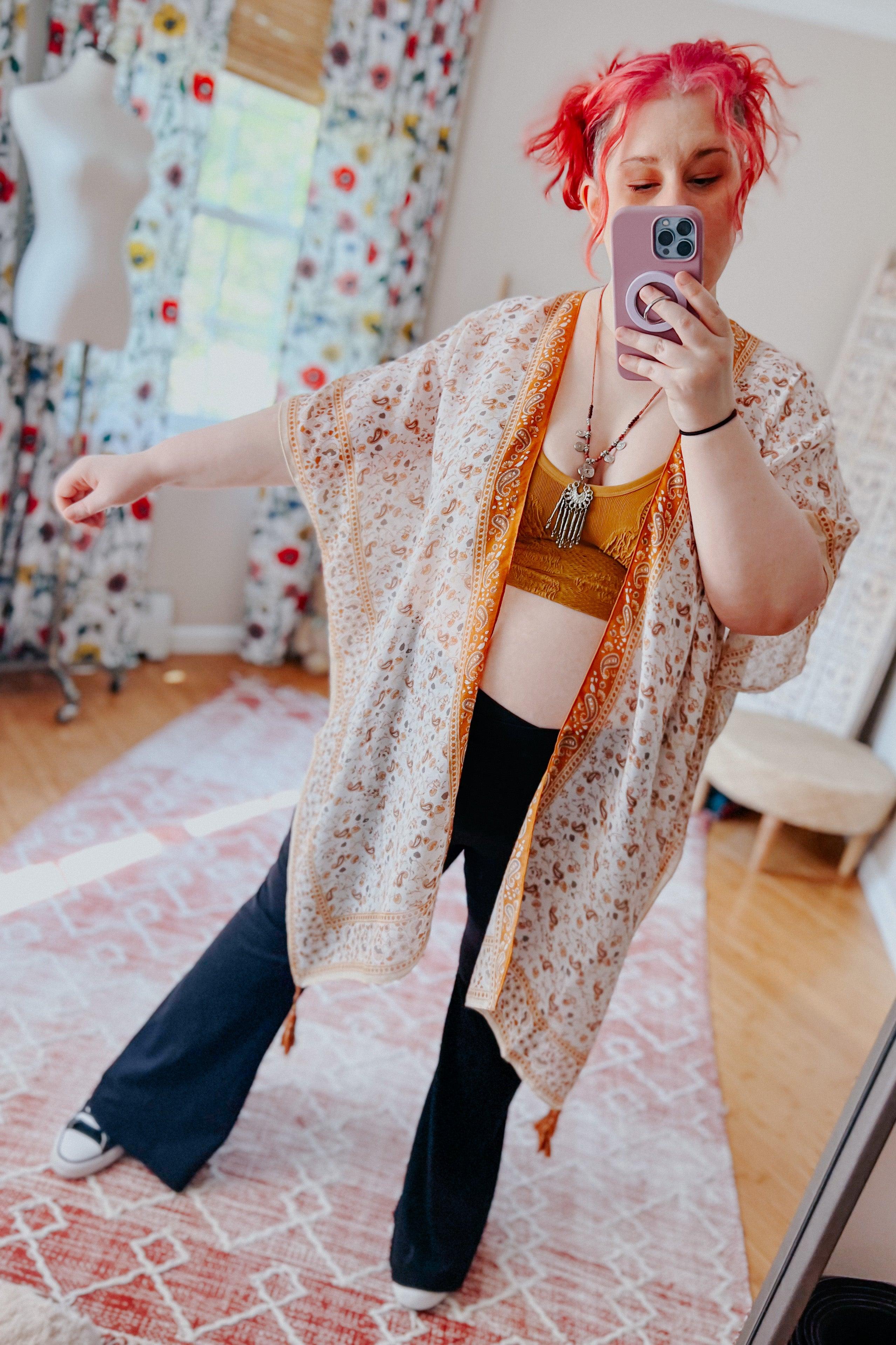 Heat Of The Night Floral Paisley Kimono • Sand - Atomic Wildflower