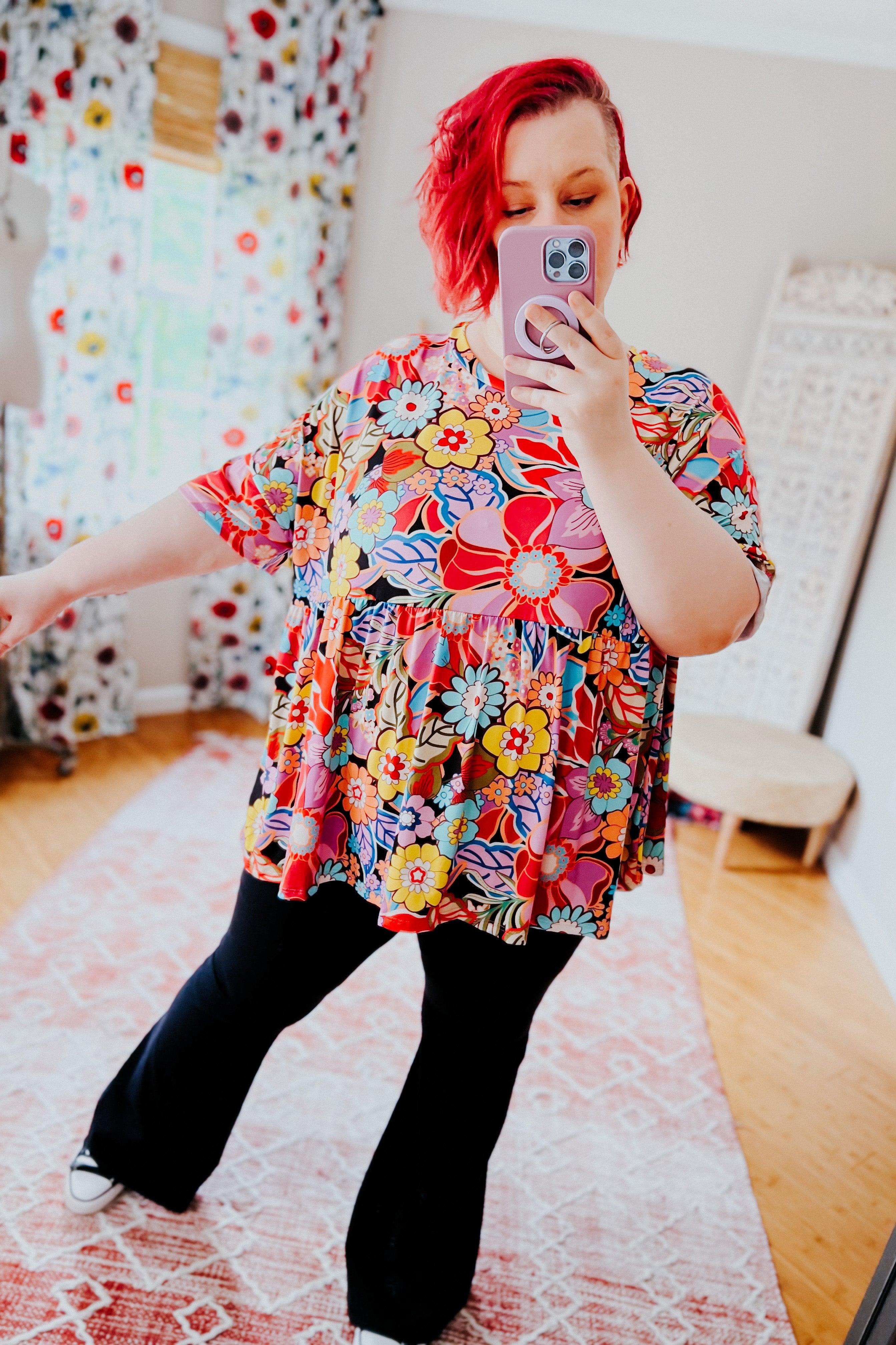 Retro Blossom Floral Babydoll Top - Atomic Wildflower