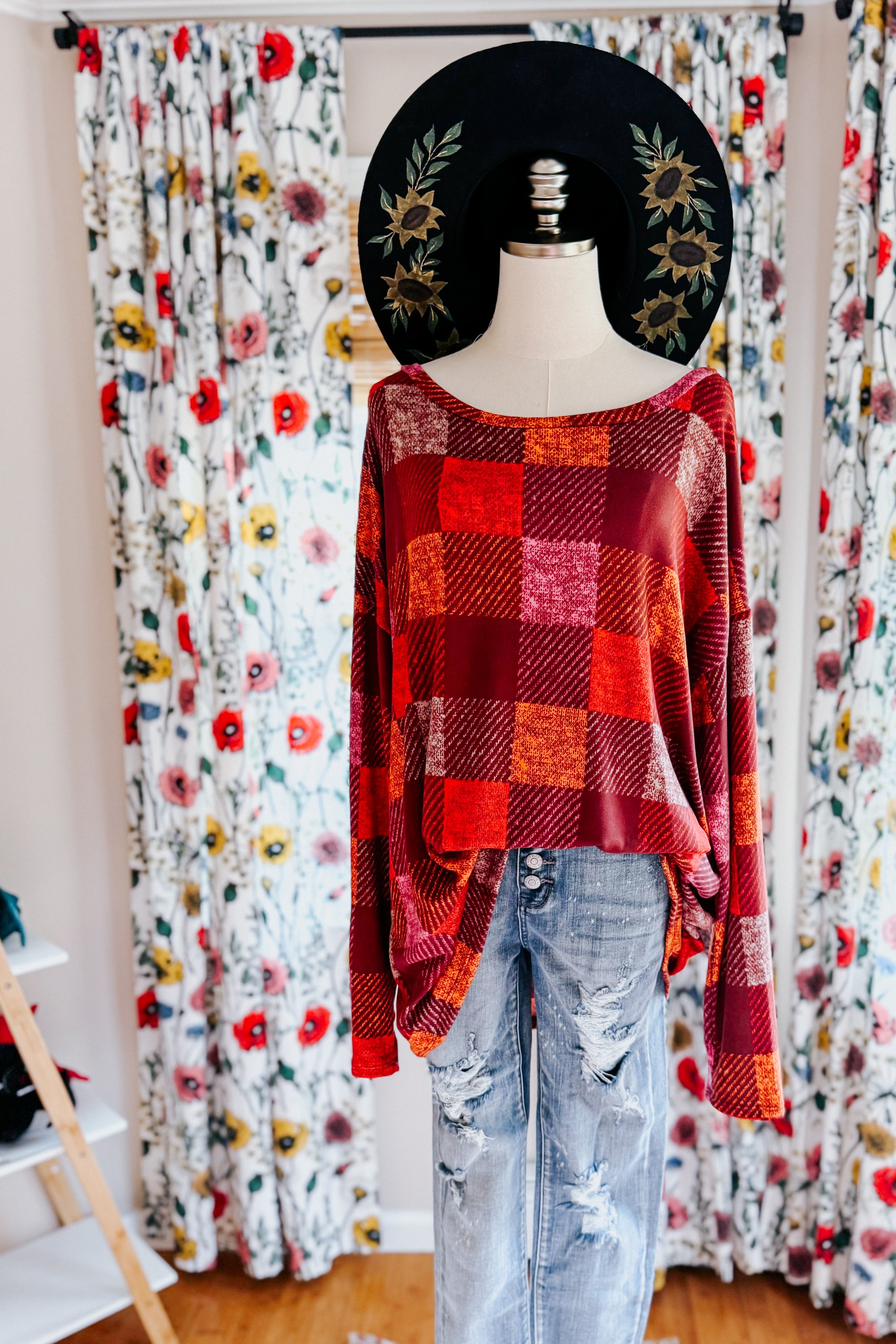 Penny For Your Thoughts Checkered Long Sleeve Top
