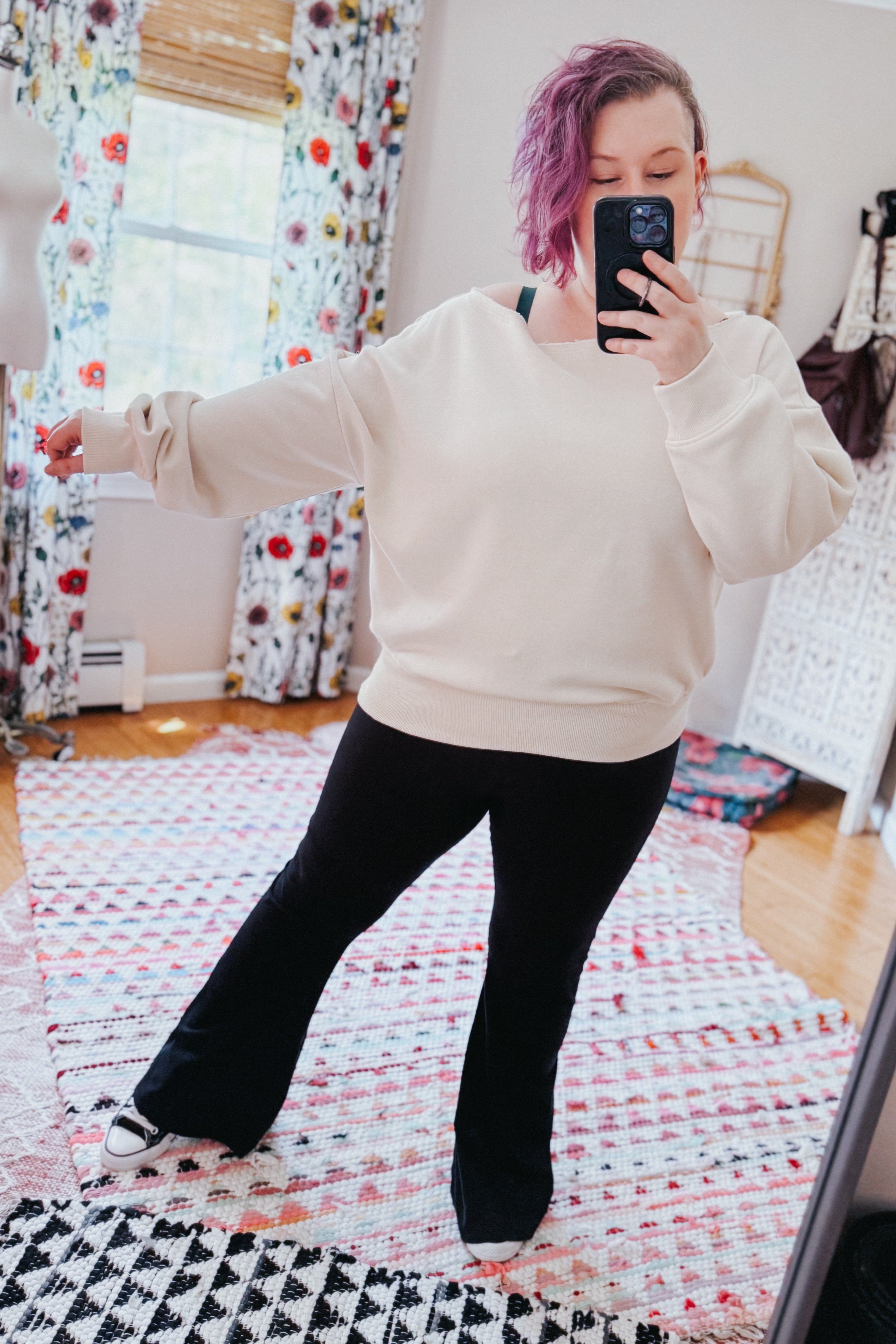 Side Hustle Off Shoulder Long Sleeve Top • Bone