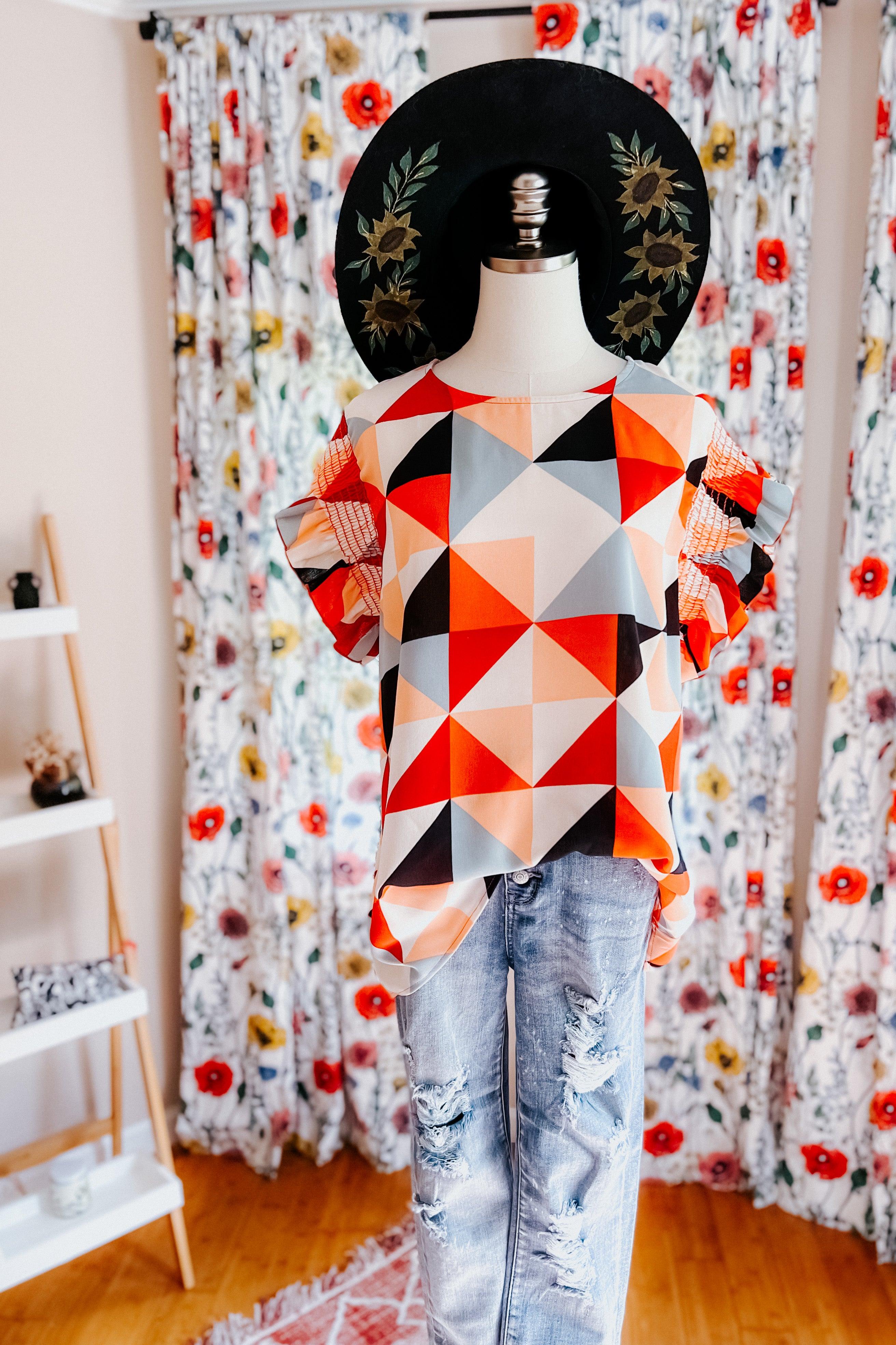 Make You Happy Frill Sleeve Top - Atomic Wildflower
