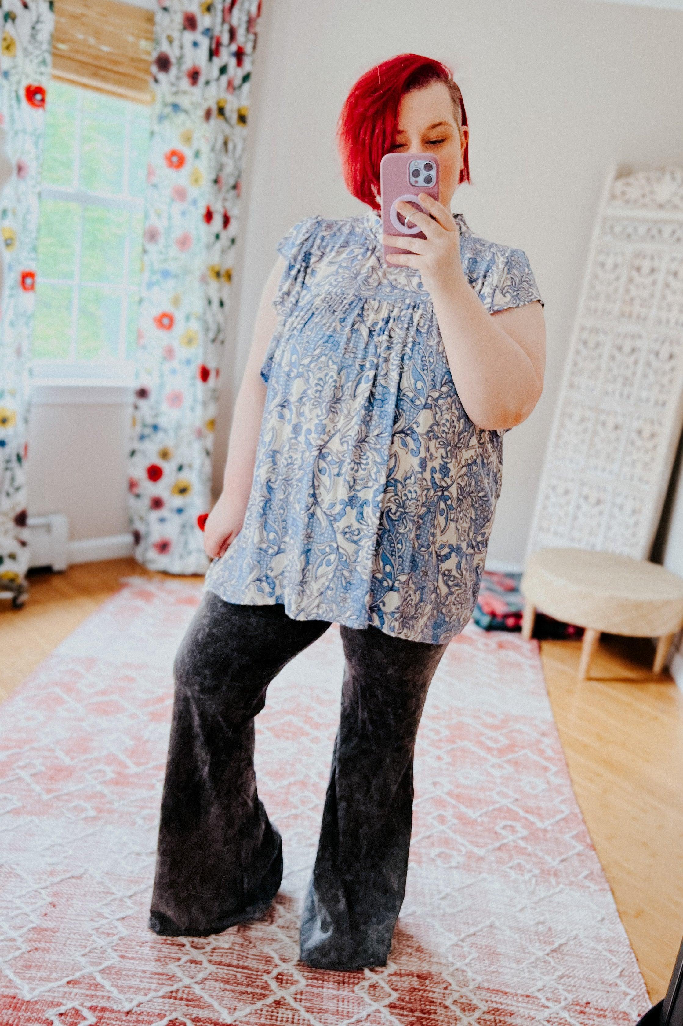 Maggie Paisley Mock Neck Flutter Sleeve Top - Atomic Wildflower