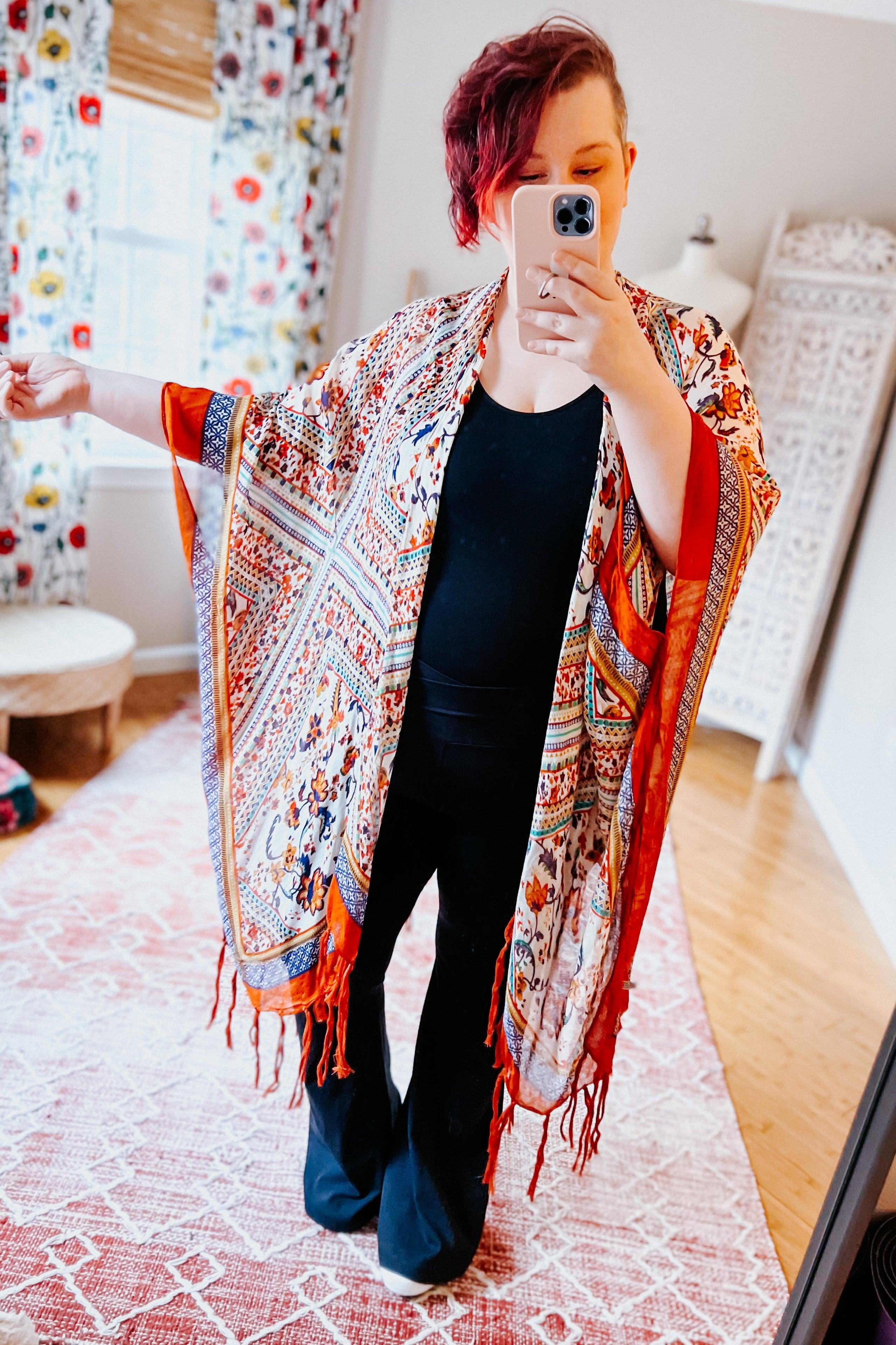 Delia Bohemian Diamond Tassel Kimono • Rust - Atomic Wildflower