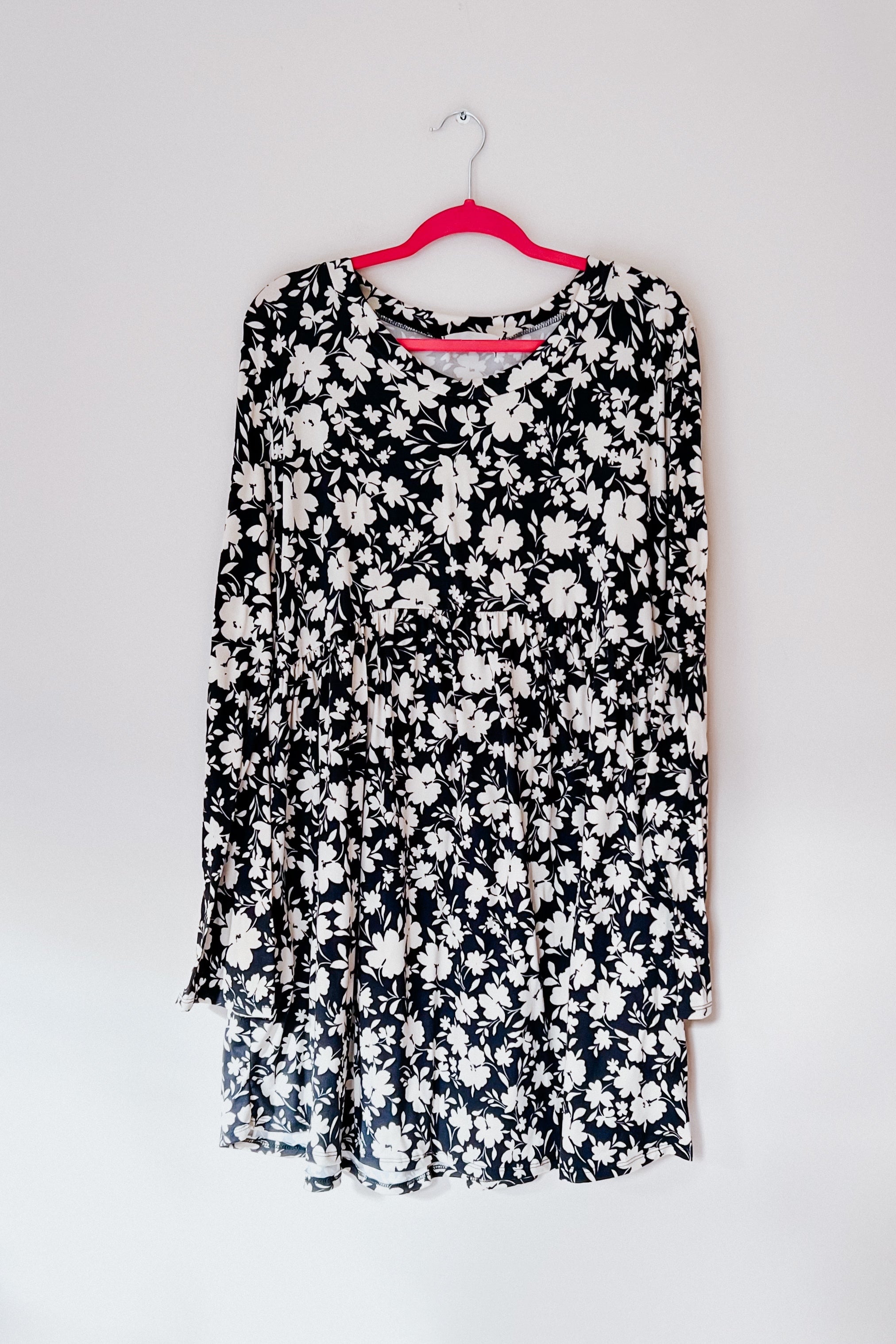 Just Be You Floral Long Sleeve Babydoll Dress • Charcoal Blue