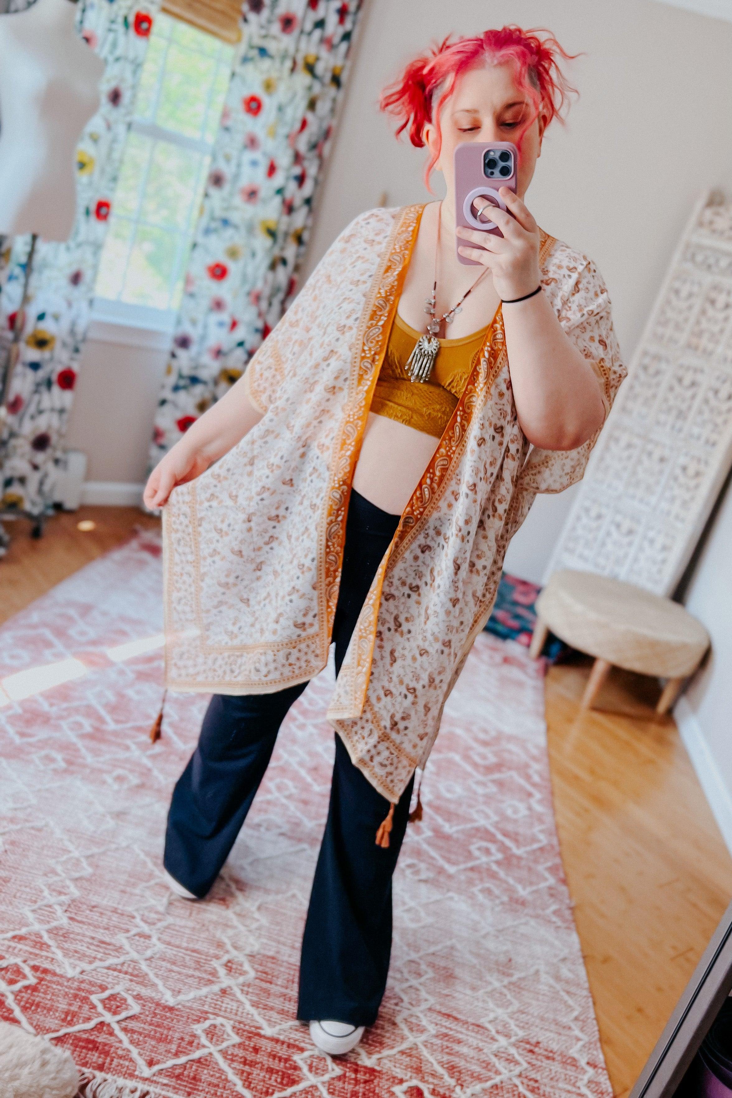 Heat Of The Night Floral Paisley Kimono • Sand - Atomic Wildflower