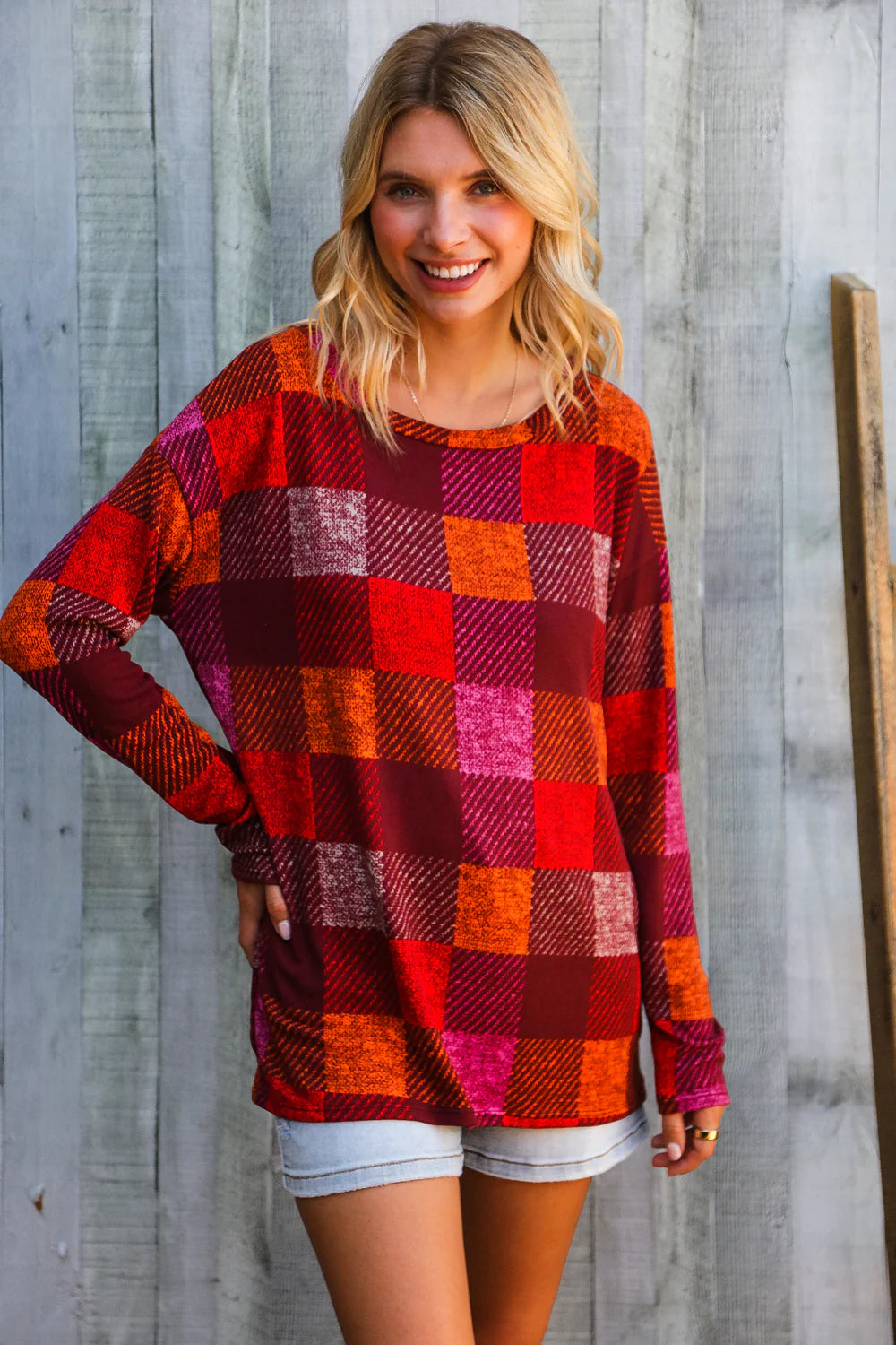 Penny For Your Thoughts Checkered Long Sleeve Top
