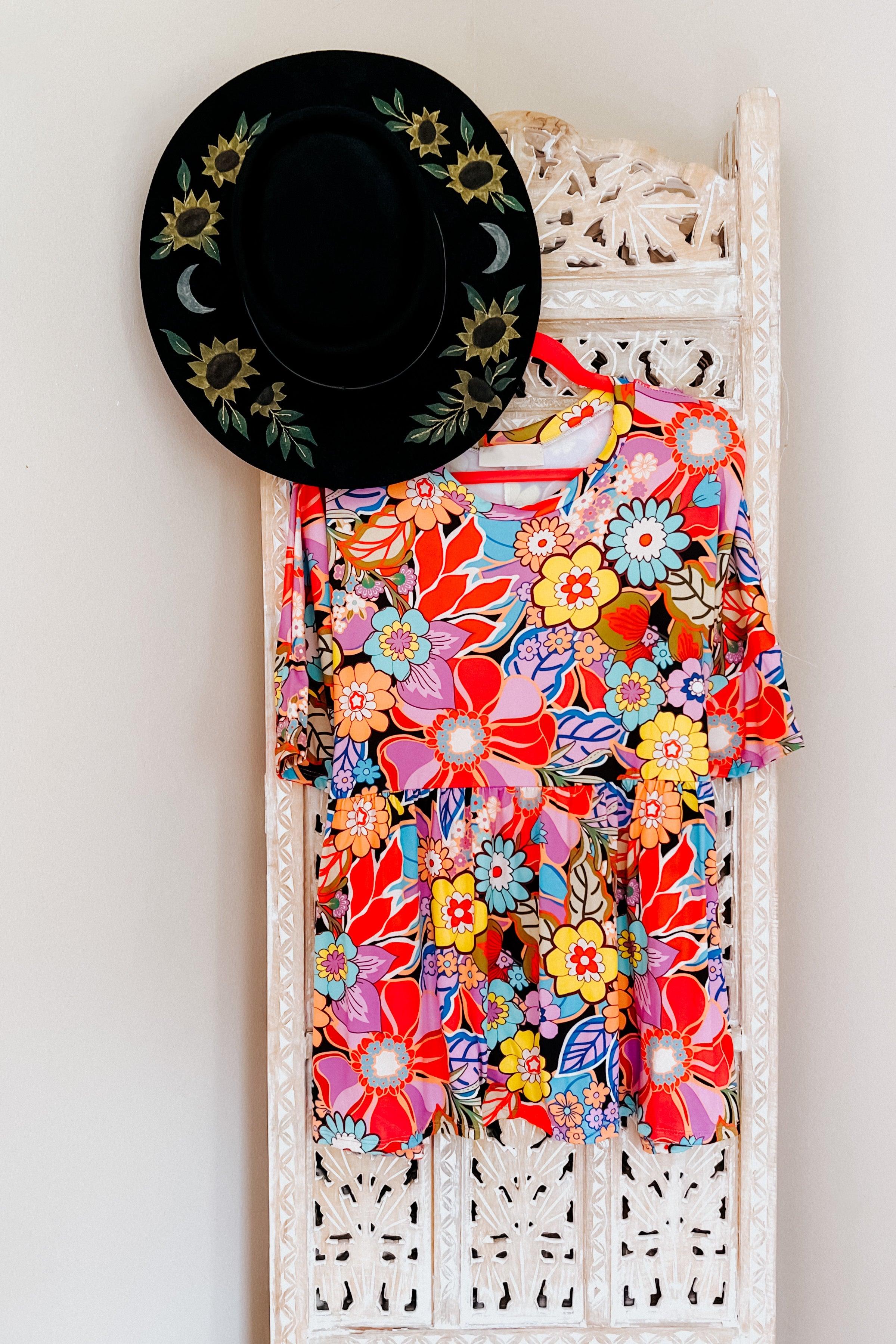 Retro Blossom Floral Babydoll Top - Atomic Wildflower