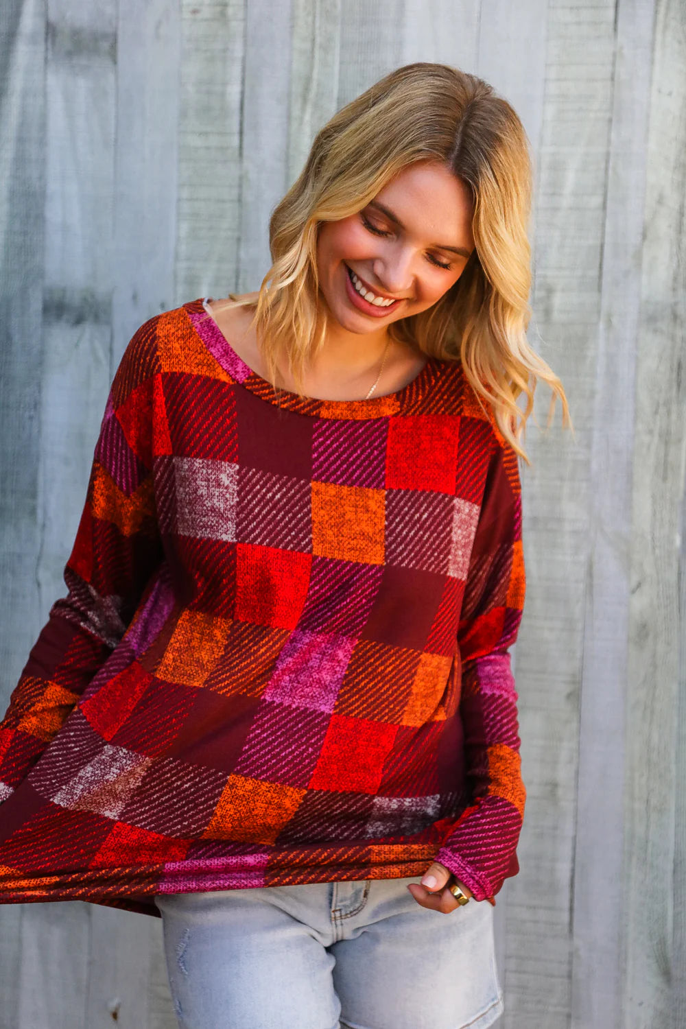 Penny For Your Thoughts Checkered Long Sleeve Top