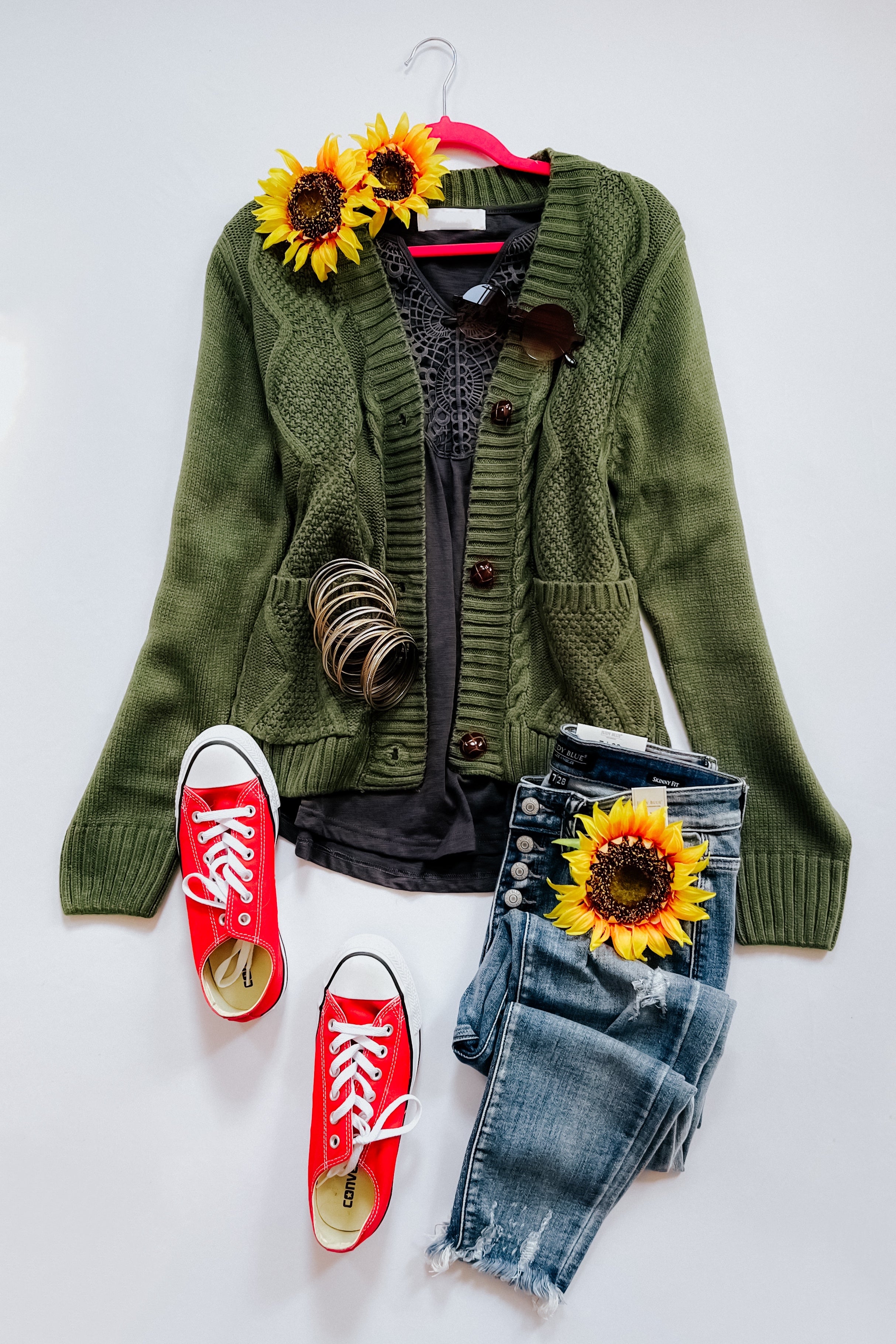 Climbing Vine Cable Knit Cardigan • Green