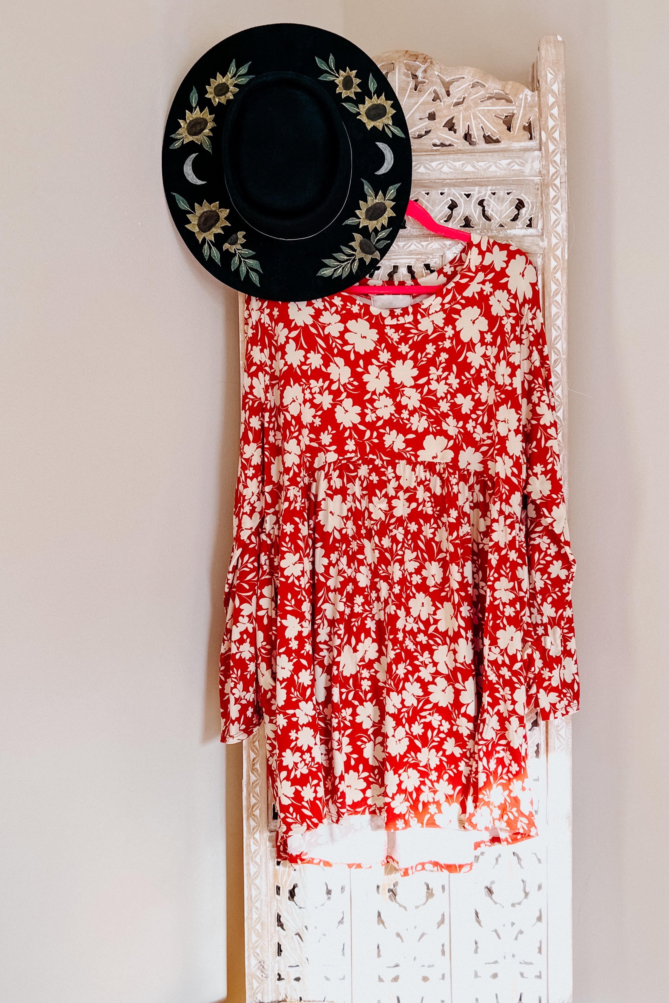 Just Be You Floral Long Sleeve Babydoll Dress • Rust