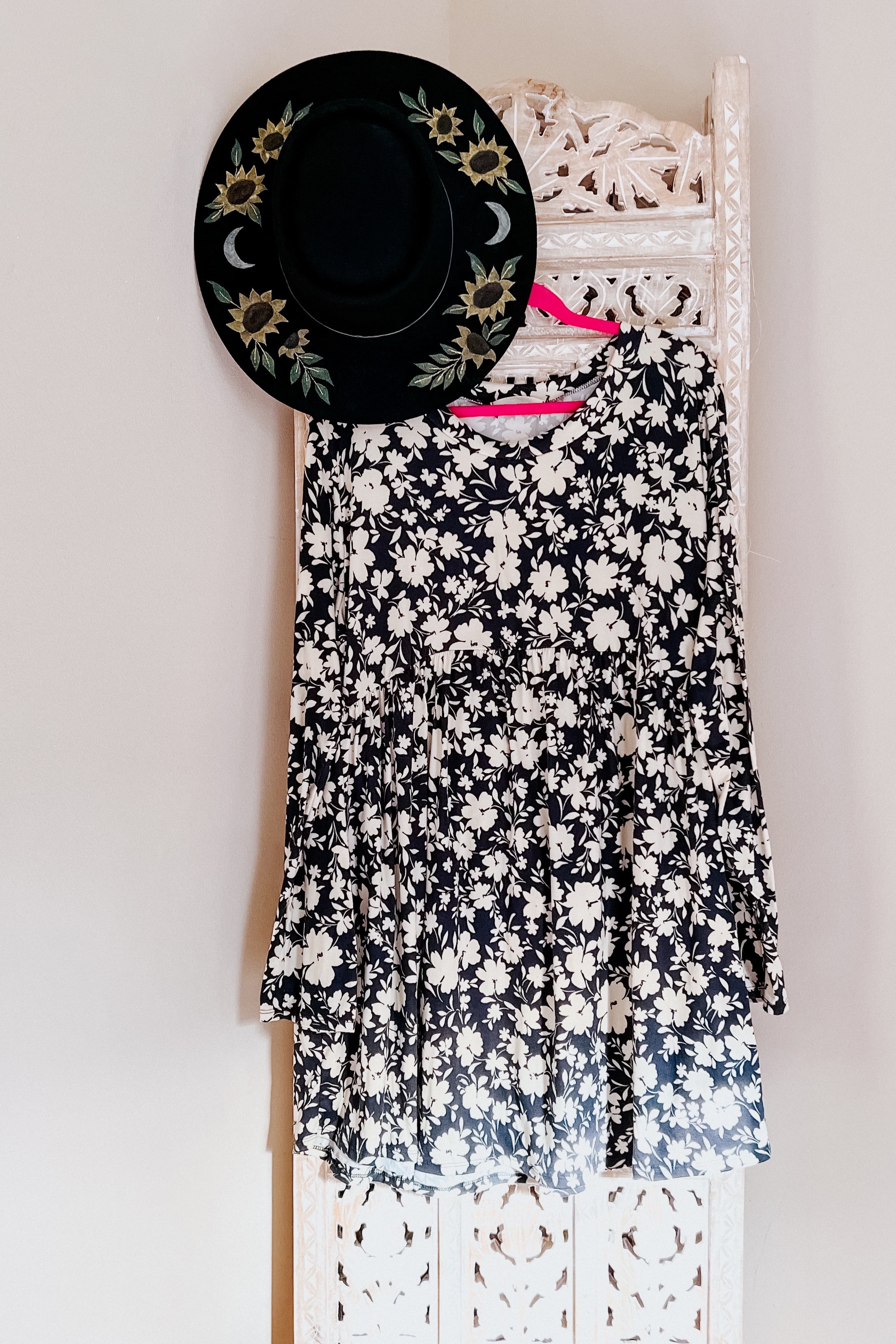 Just Be You Floral Long Sleeve Babydoll Dress • Charcoal Blue
