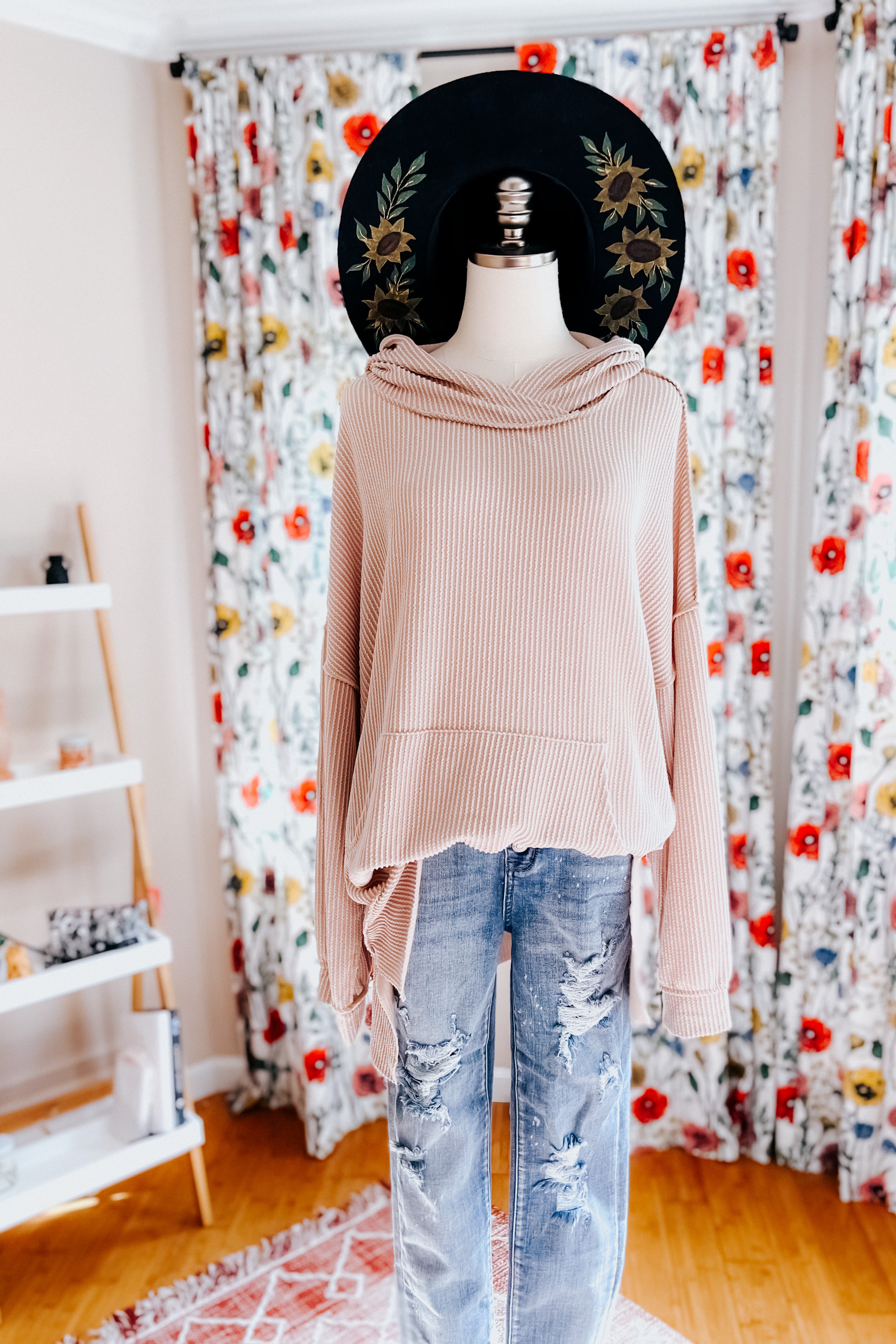 Cozy Up Mineral Wash Rib Knit Hoodie • Taupe