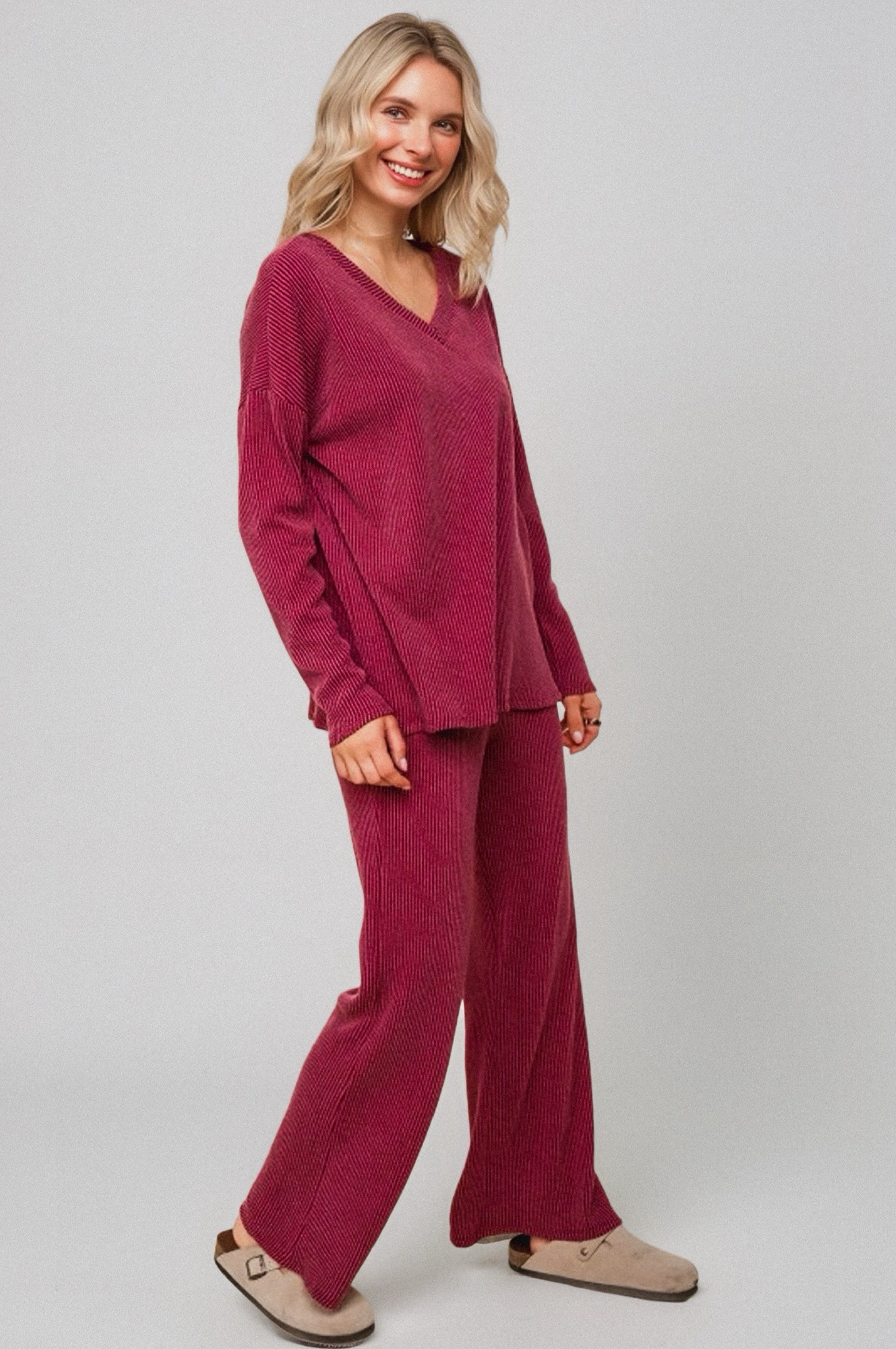 Cozy on Main Sweater Set • Wine