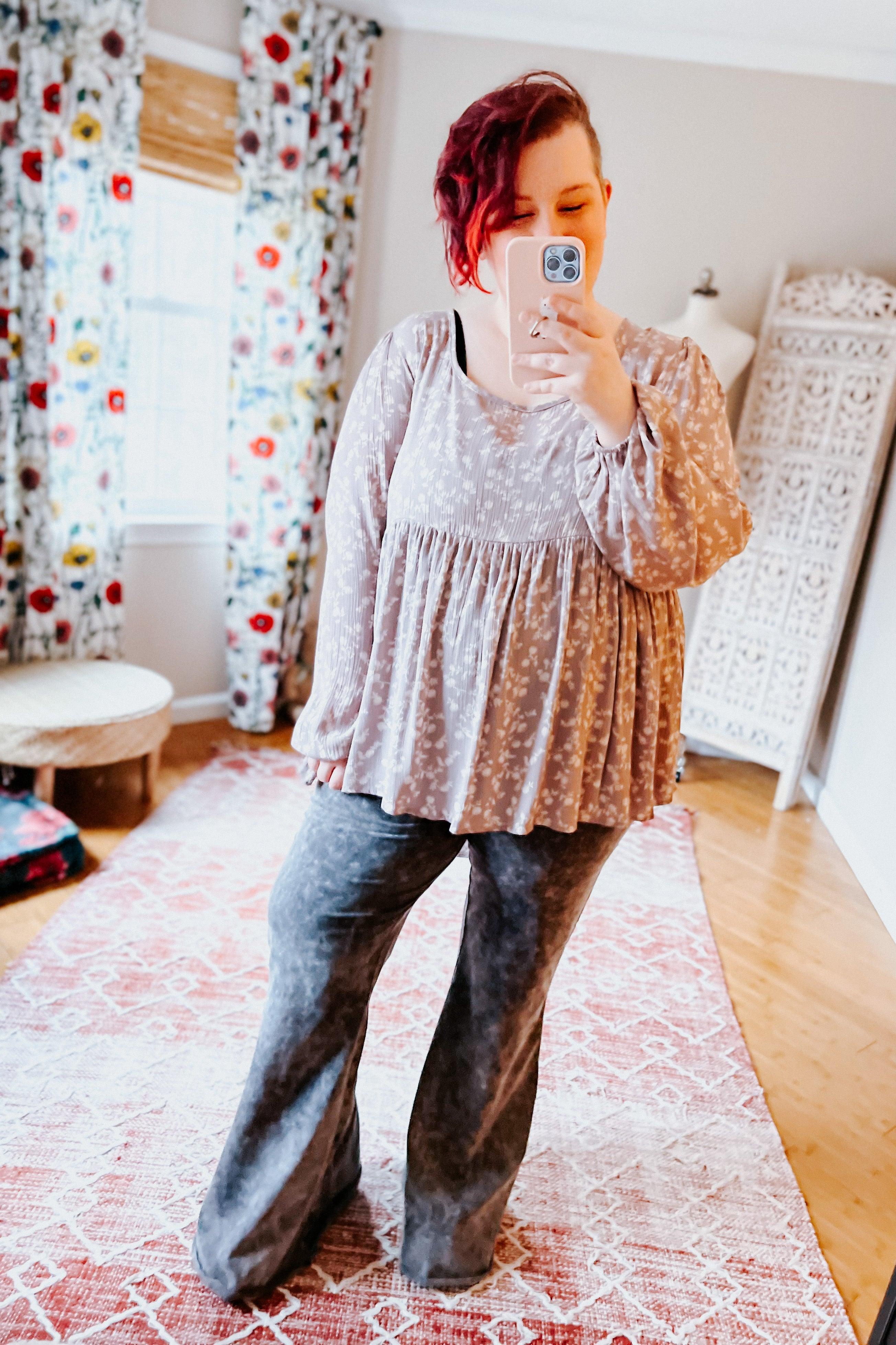 La La Crinkle Floral Lace-Up Woven Bubble Sleeve Top - Atomic Wildflower