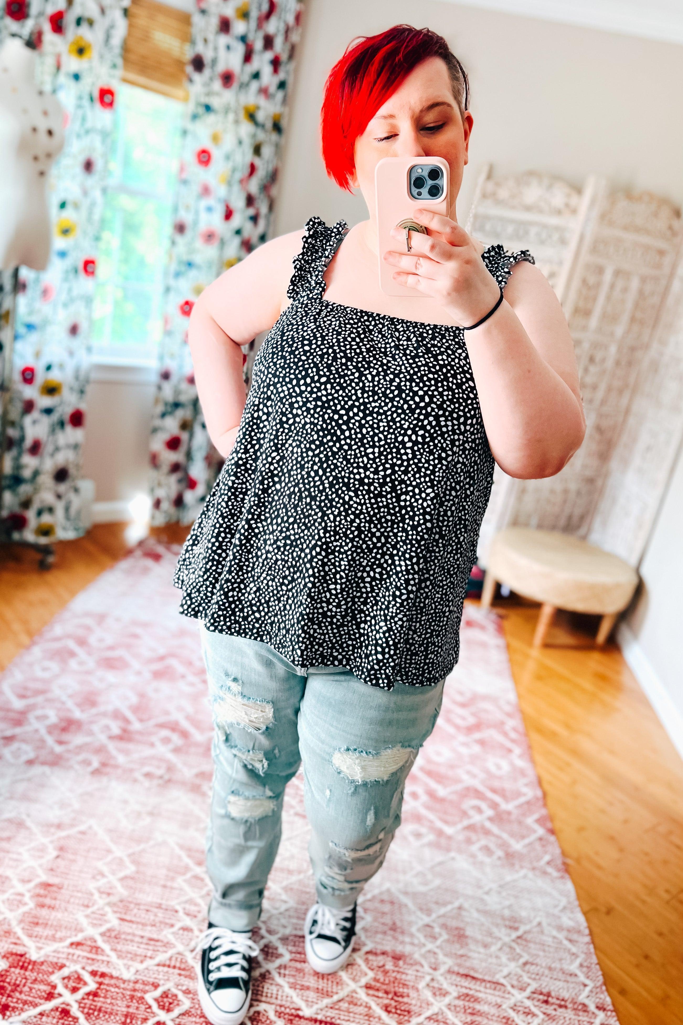Sweet Spots Frill Shoulder Tank • Black