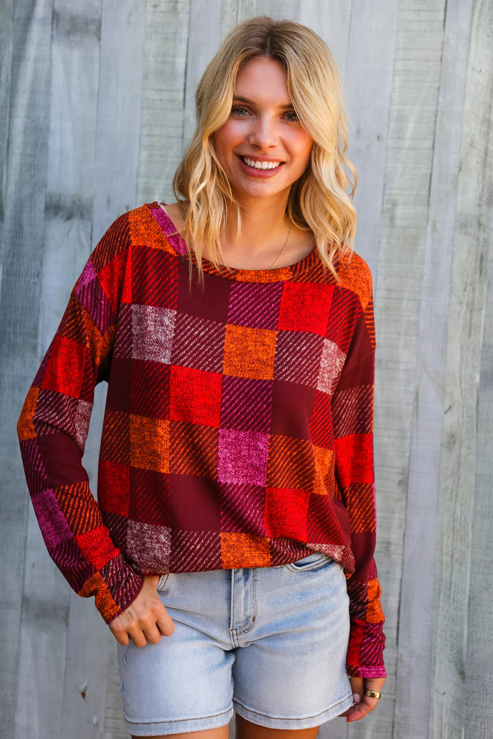 Penny For Your Thoughts Checkered Long Sleeve Top