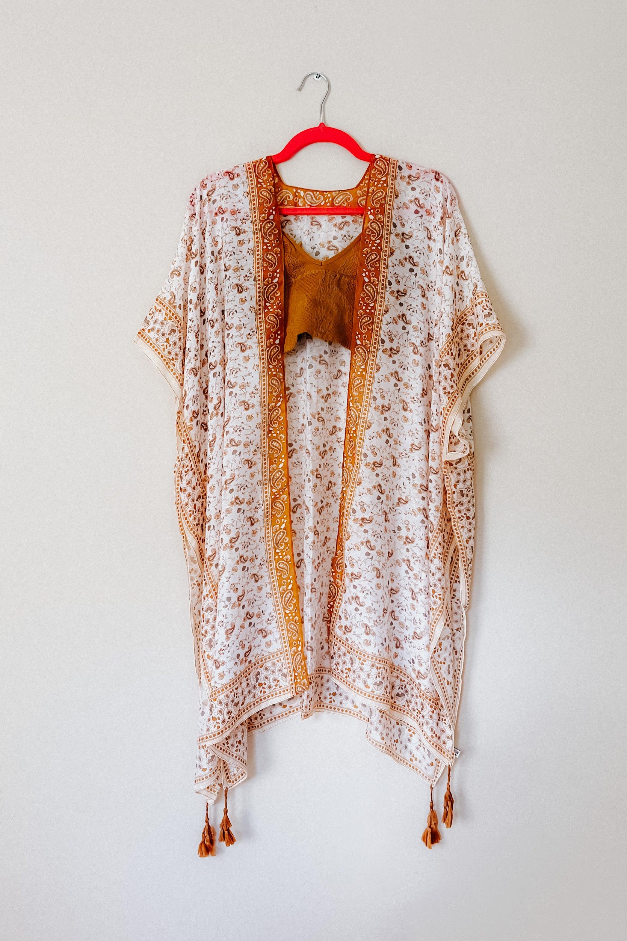 Heat Of The Night Floral Paisley Kimono • Sand - Atomic Wildflower