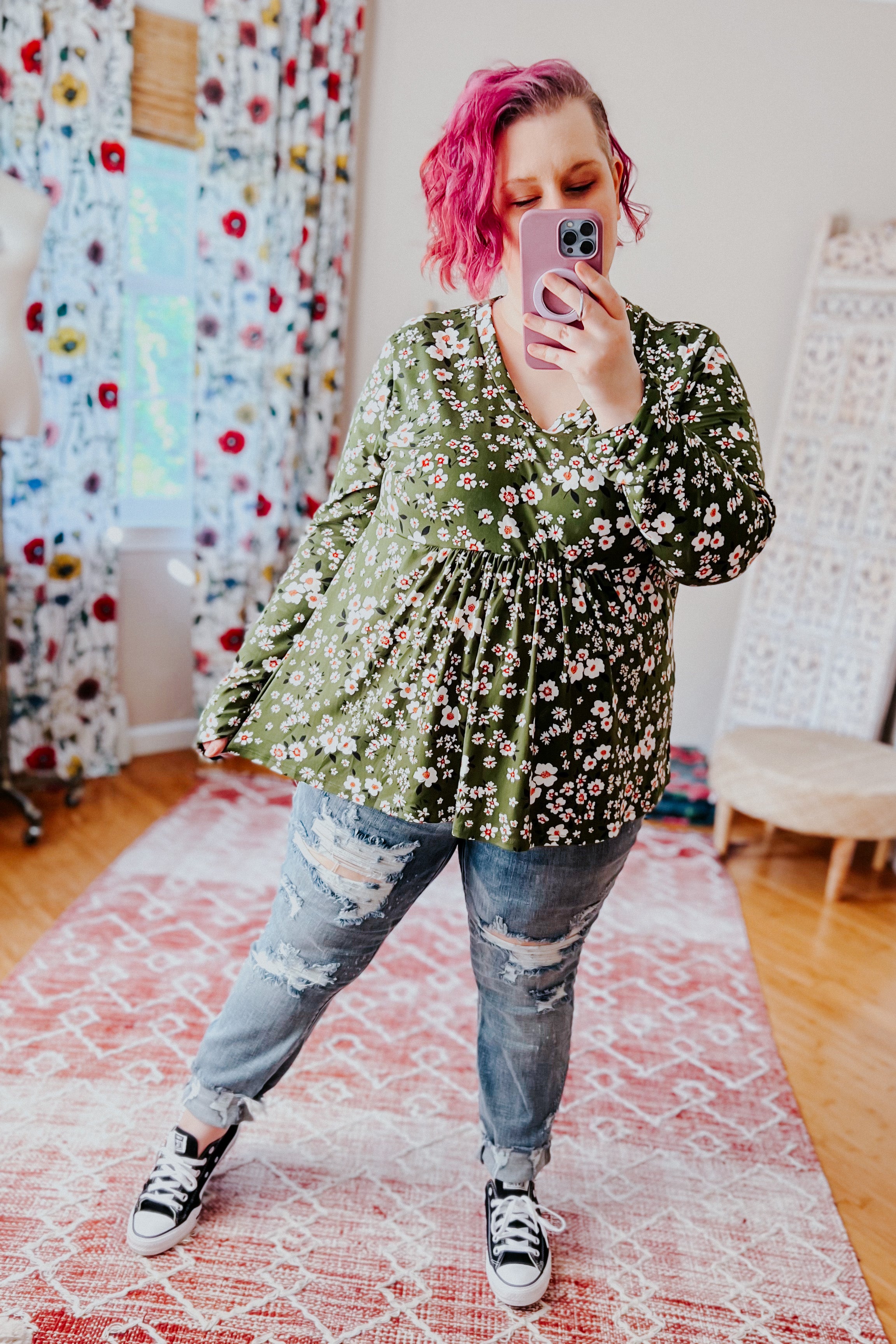 Picking Daisies Floral Print Babydoll Top