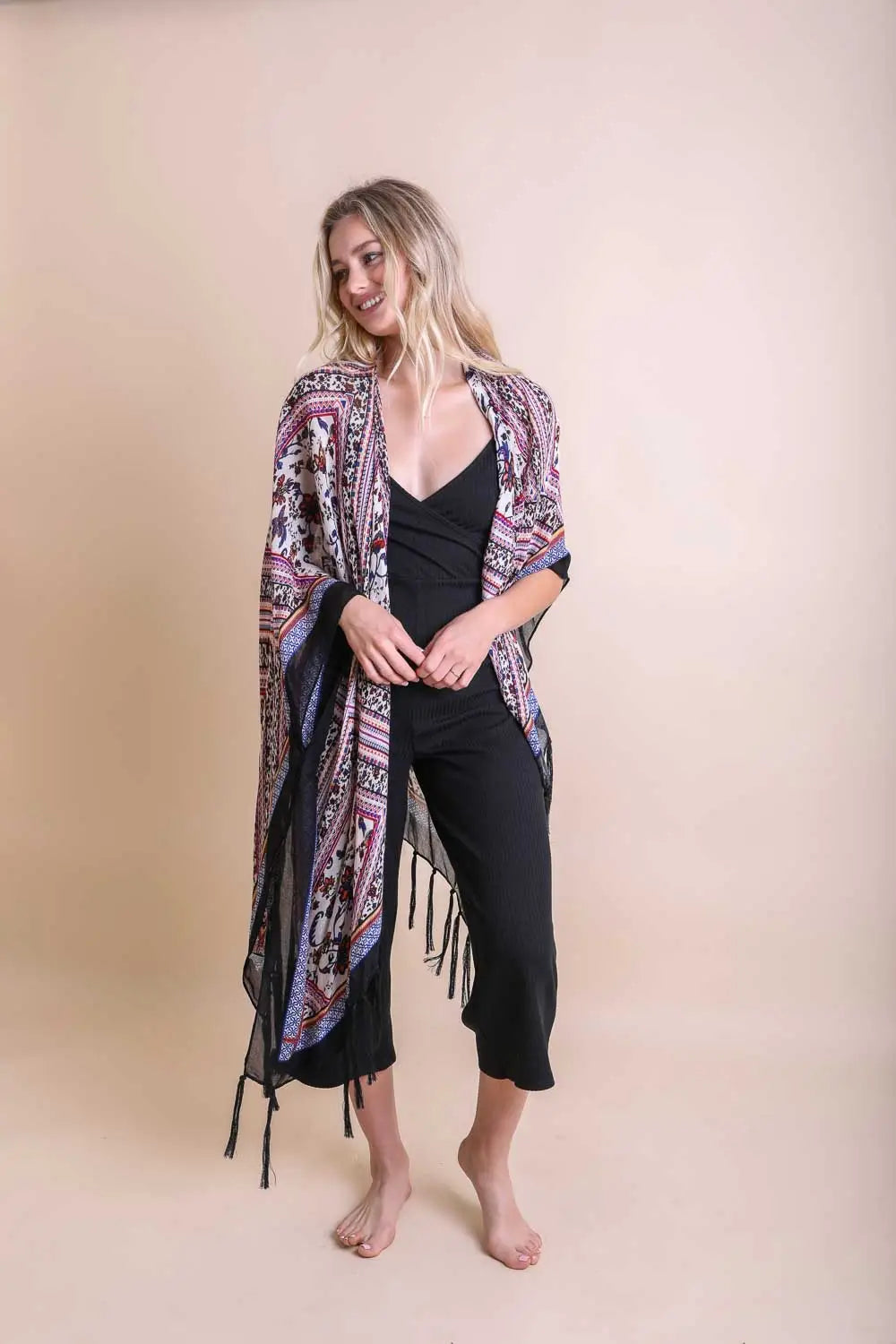 Delia Bohemian Diamond Tassel Kimono Layering Piece • Purple - Atomic Wildflower