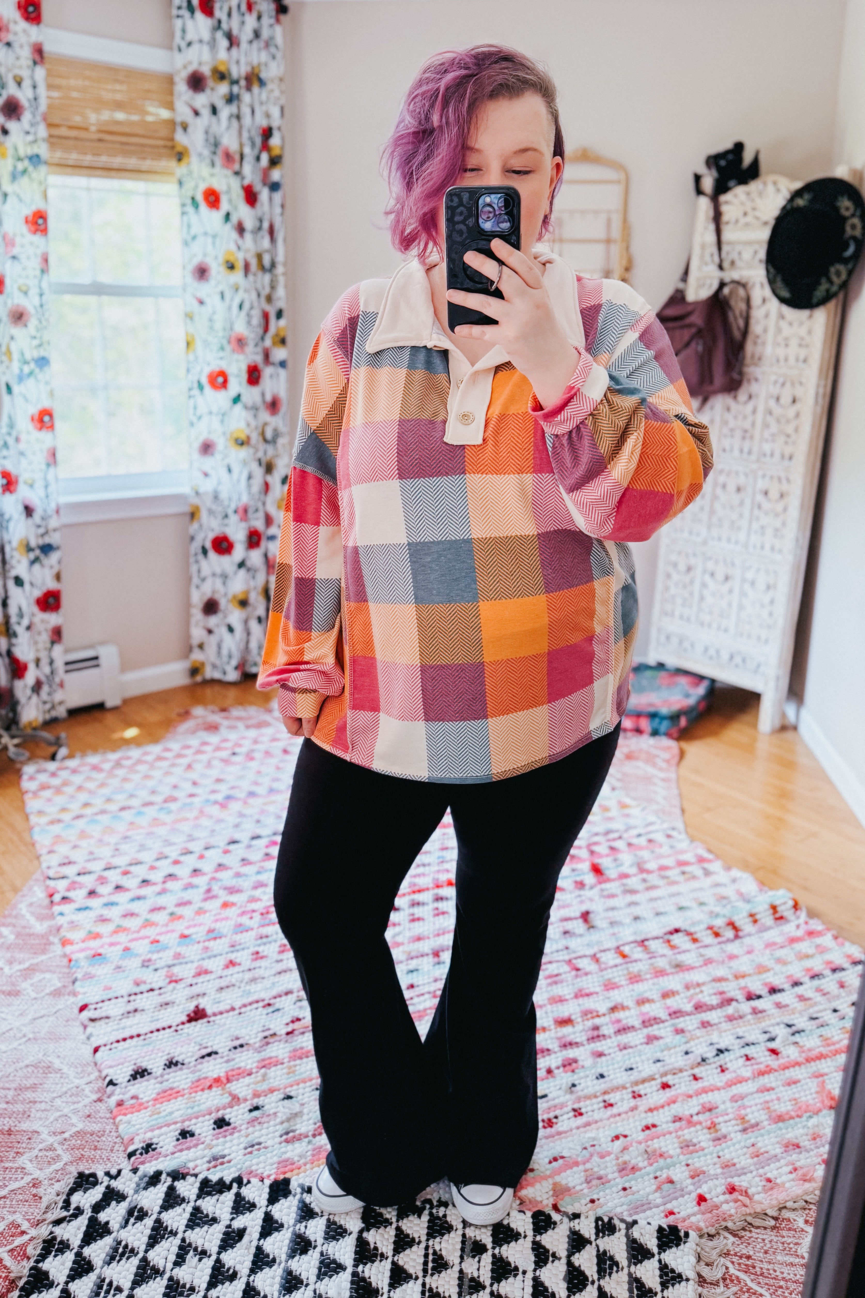 Just Right Checkered Long Sleeve Top • Berry