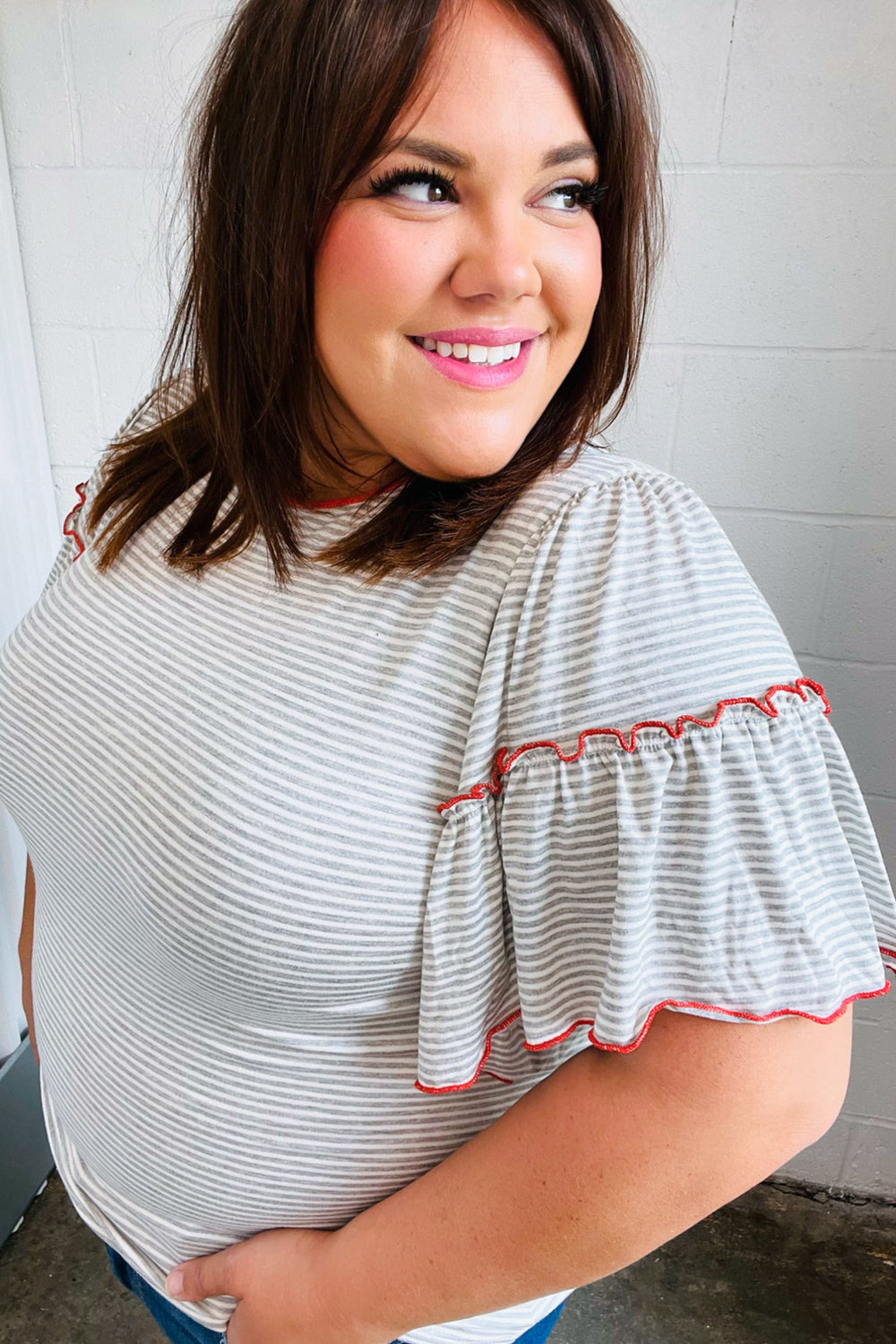 Schools Out Striped Flutter Sleeve Top - Atomic Wildflower