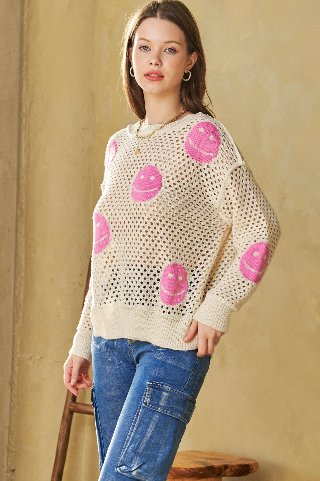 In My Feelings Smiley Open Knit Top