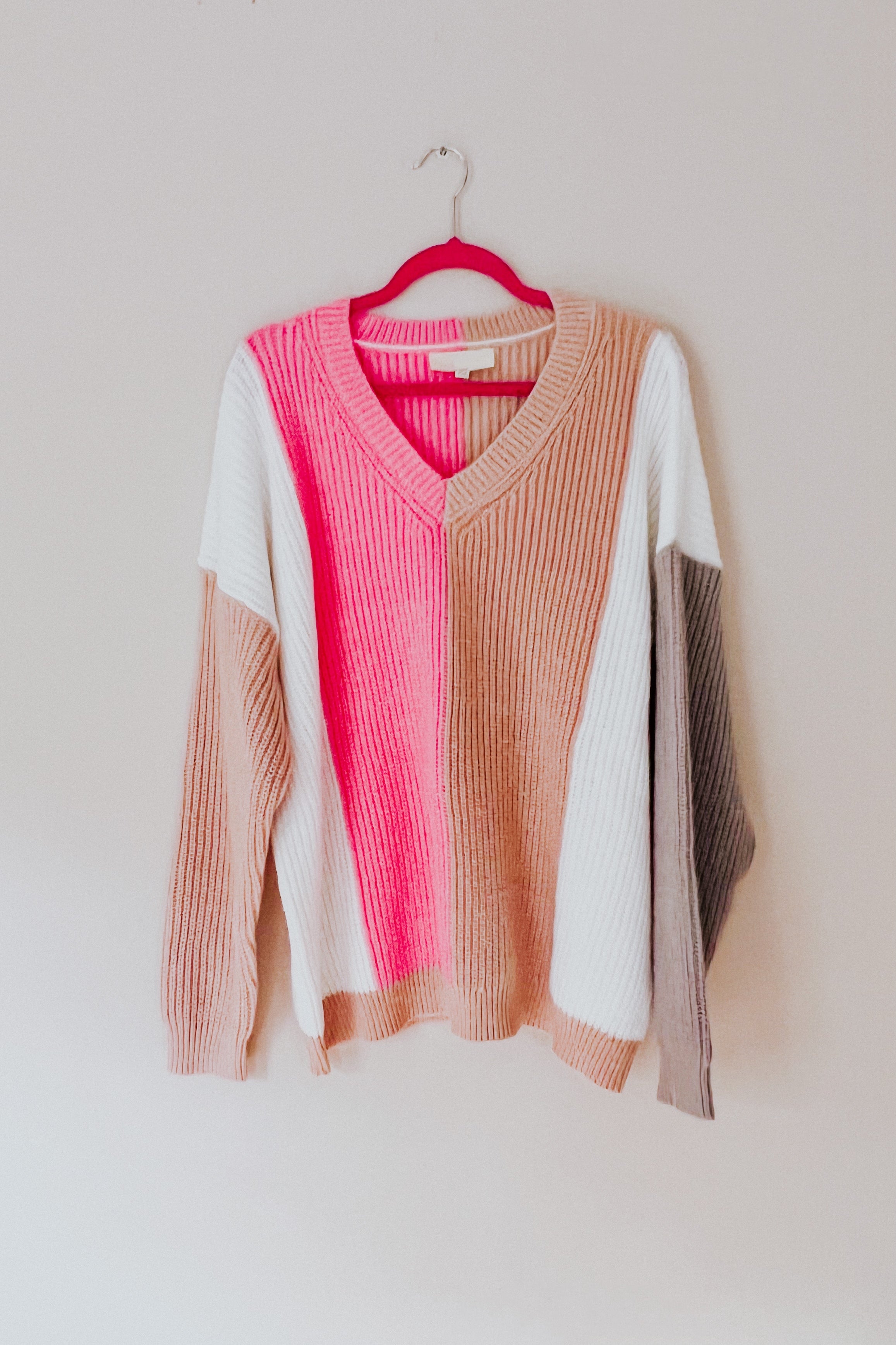 Always Mine V Neck Color Block Sweater Top
