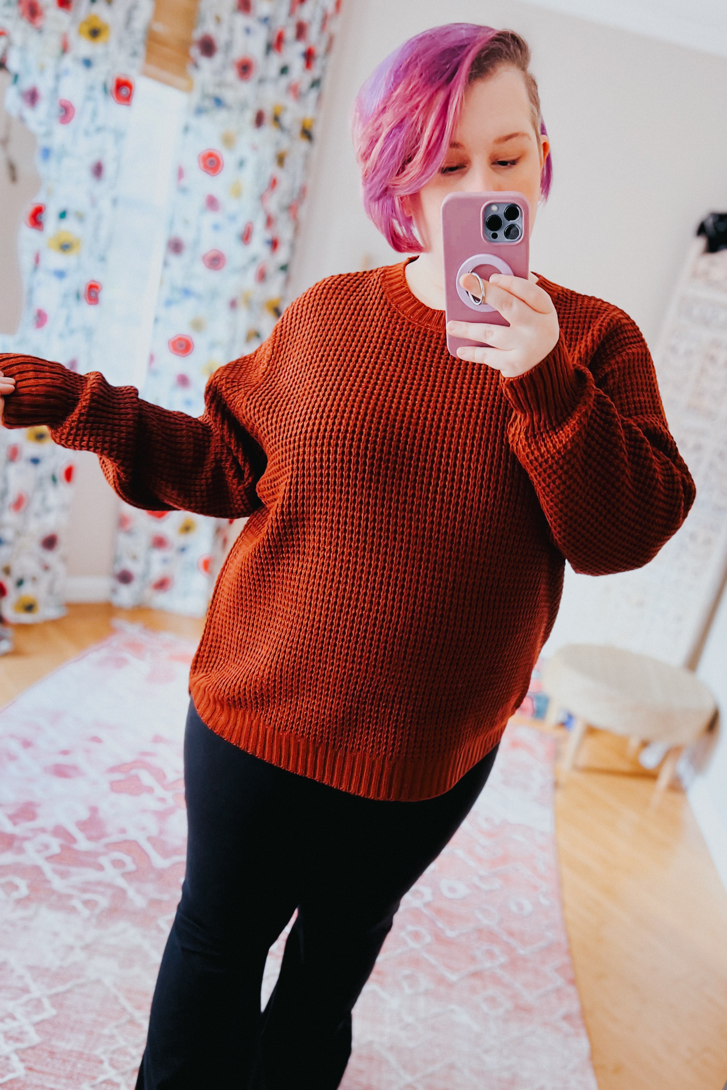 All Put Together Waffle Knit Hi-Low Sweater • Dark Rust
