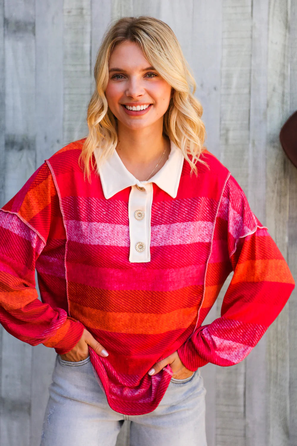 Just Right Checkered Long Sleeve Top • Red
