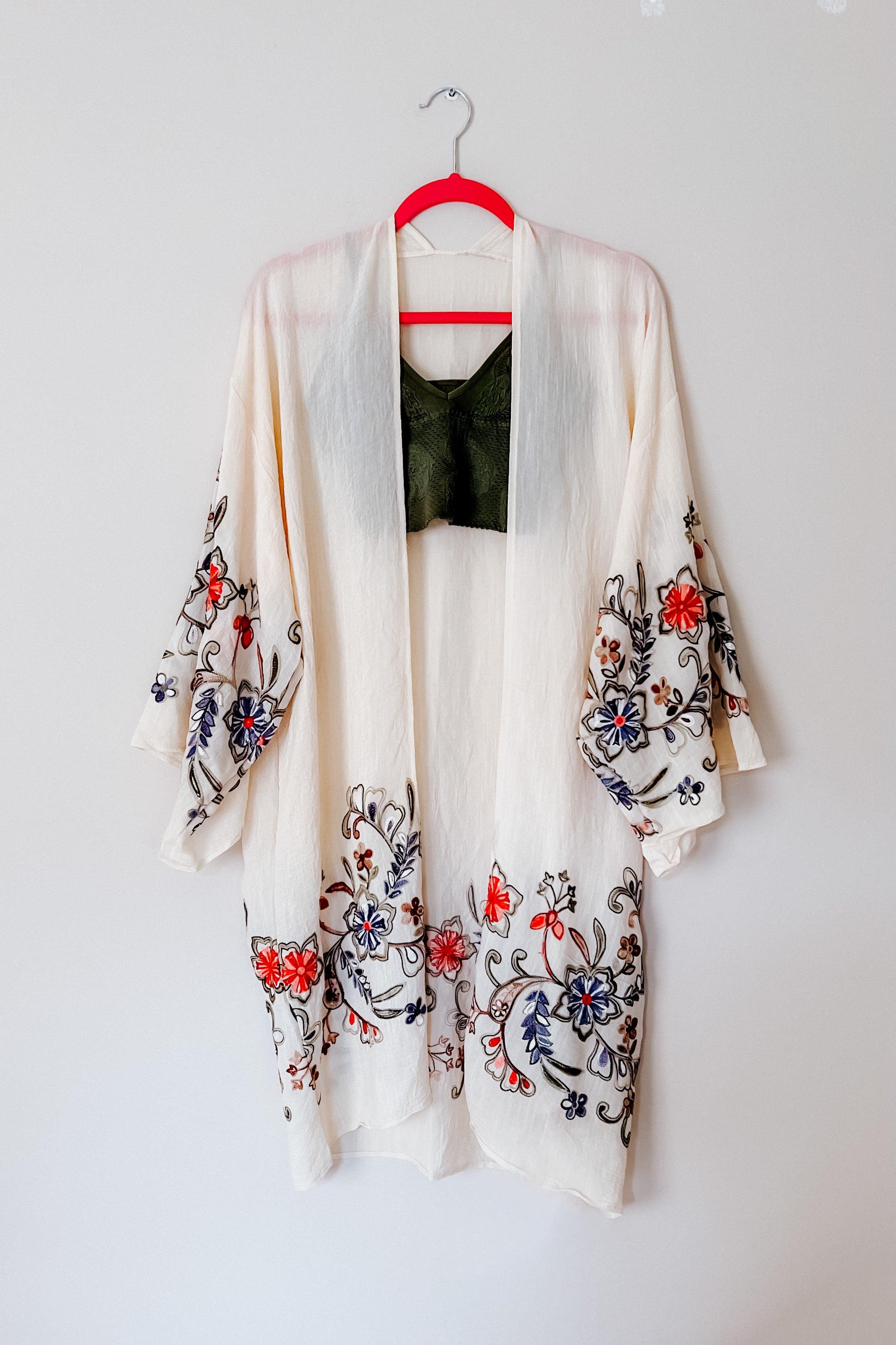 In The Meadow Embroidered Kimono • Cream - Atomic Wildflower