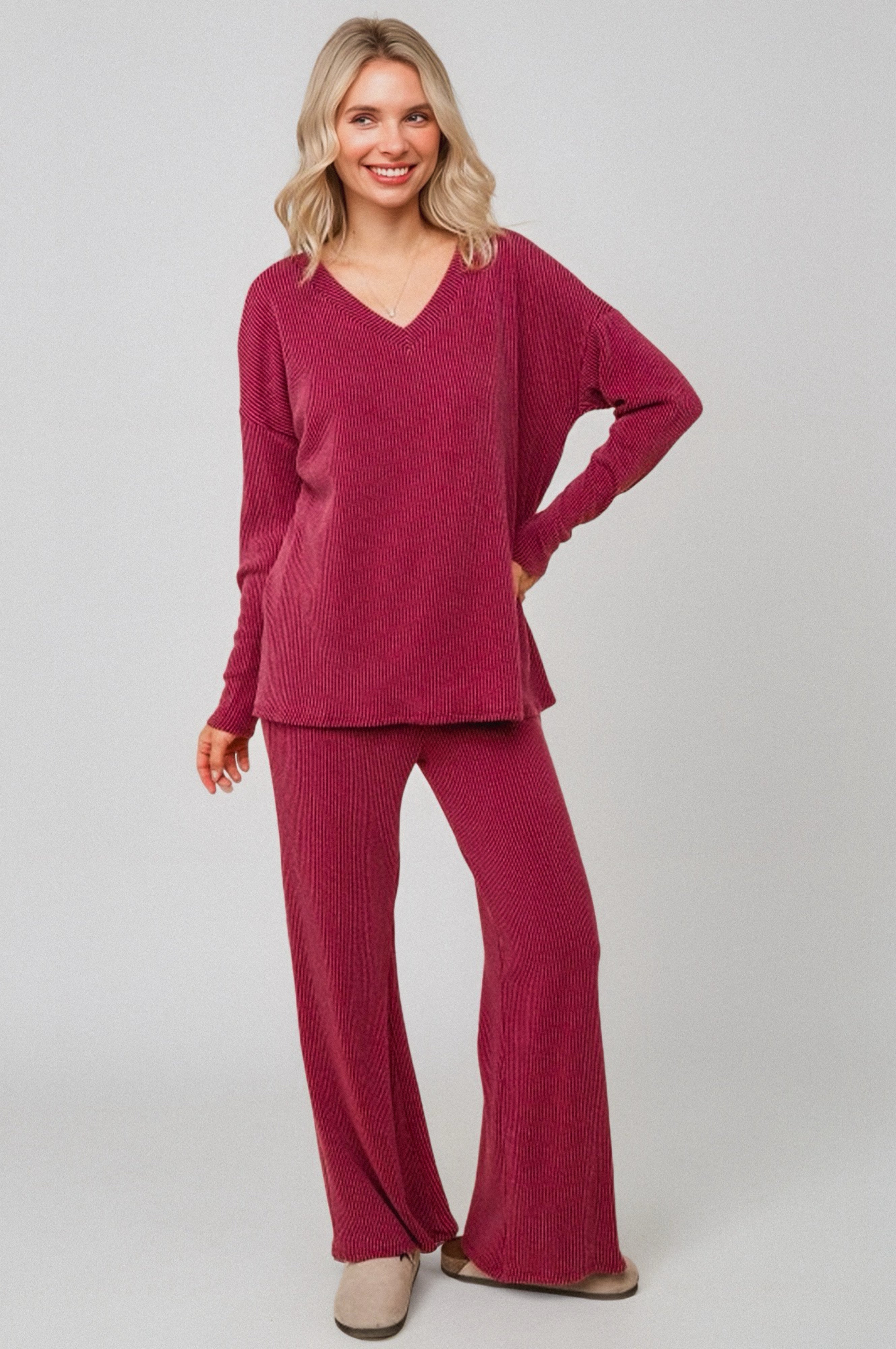 Cozy on Main Sweater Set • Wine