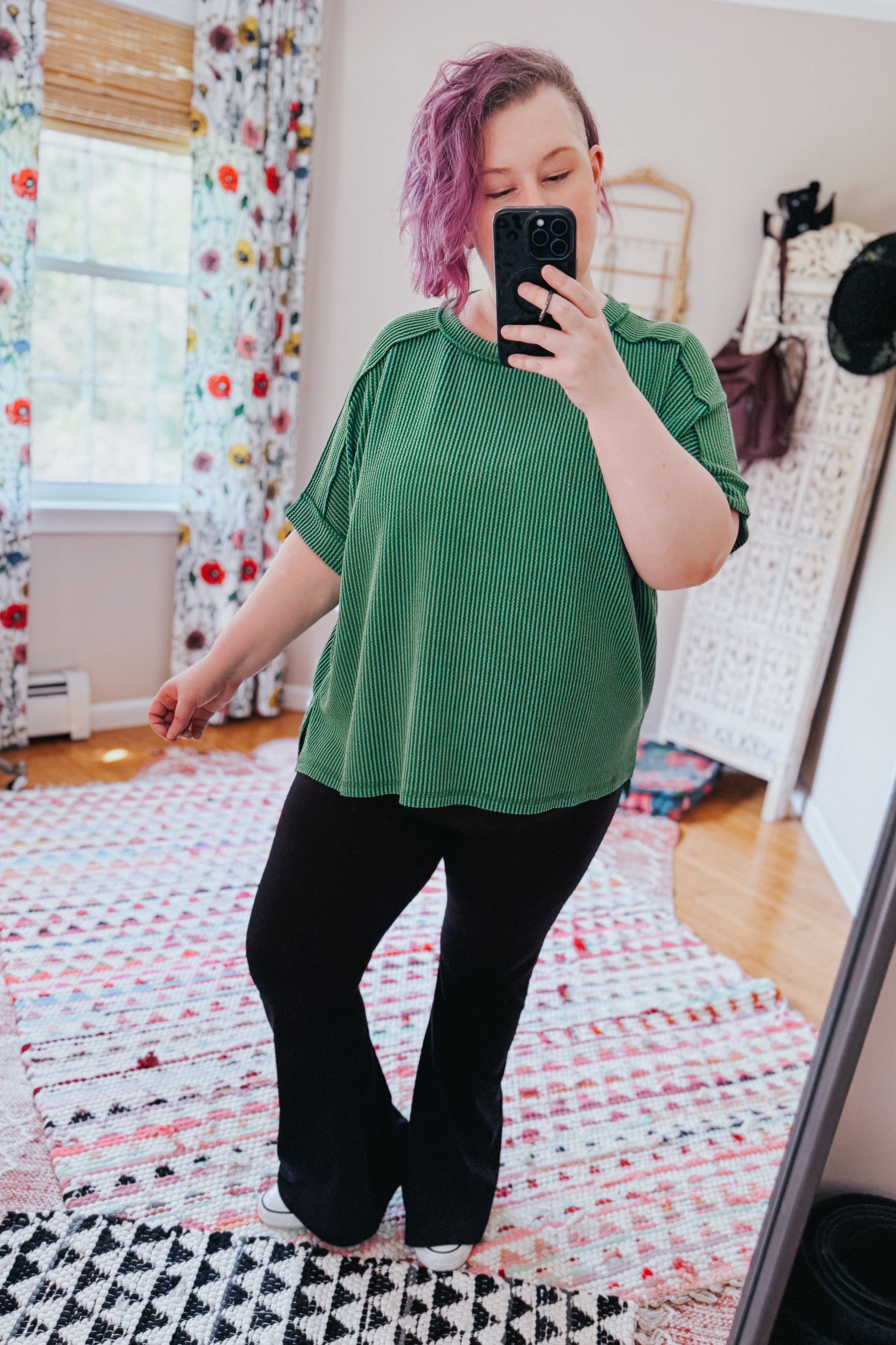 Catch Me Loungin’ Cable Ribbed Knit Top • Dark Green
