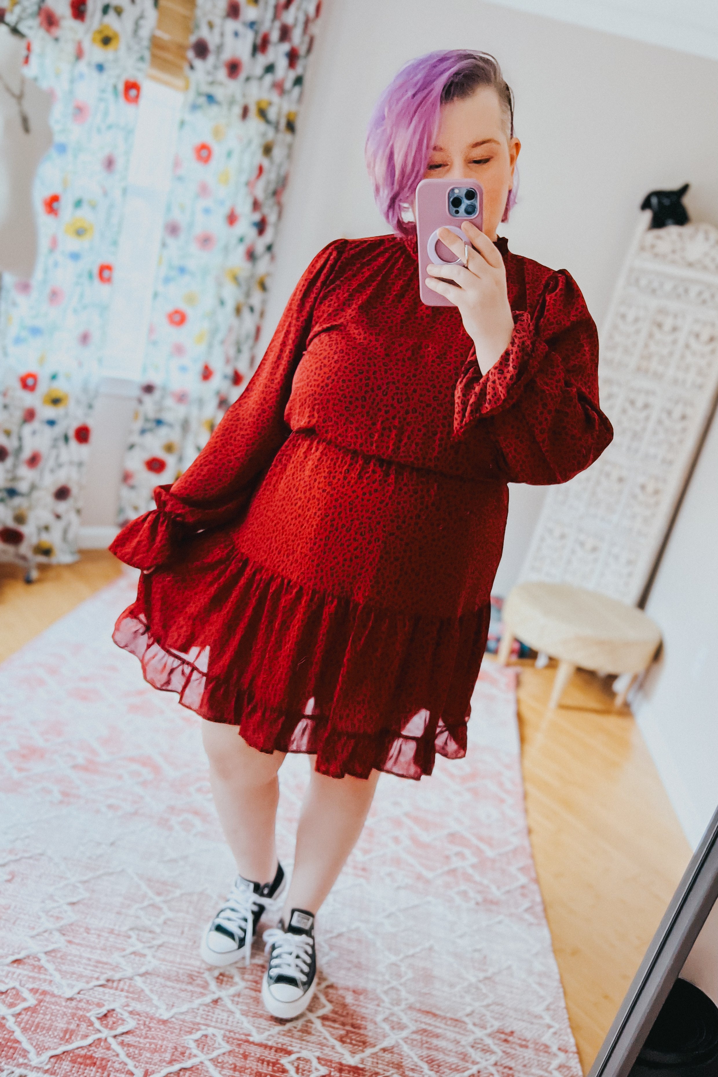Simply Merry Animal Print Mock Neck Tiered Dress