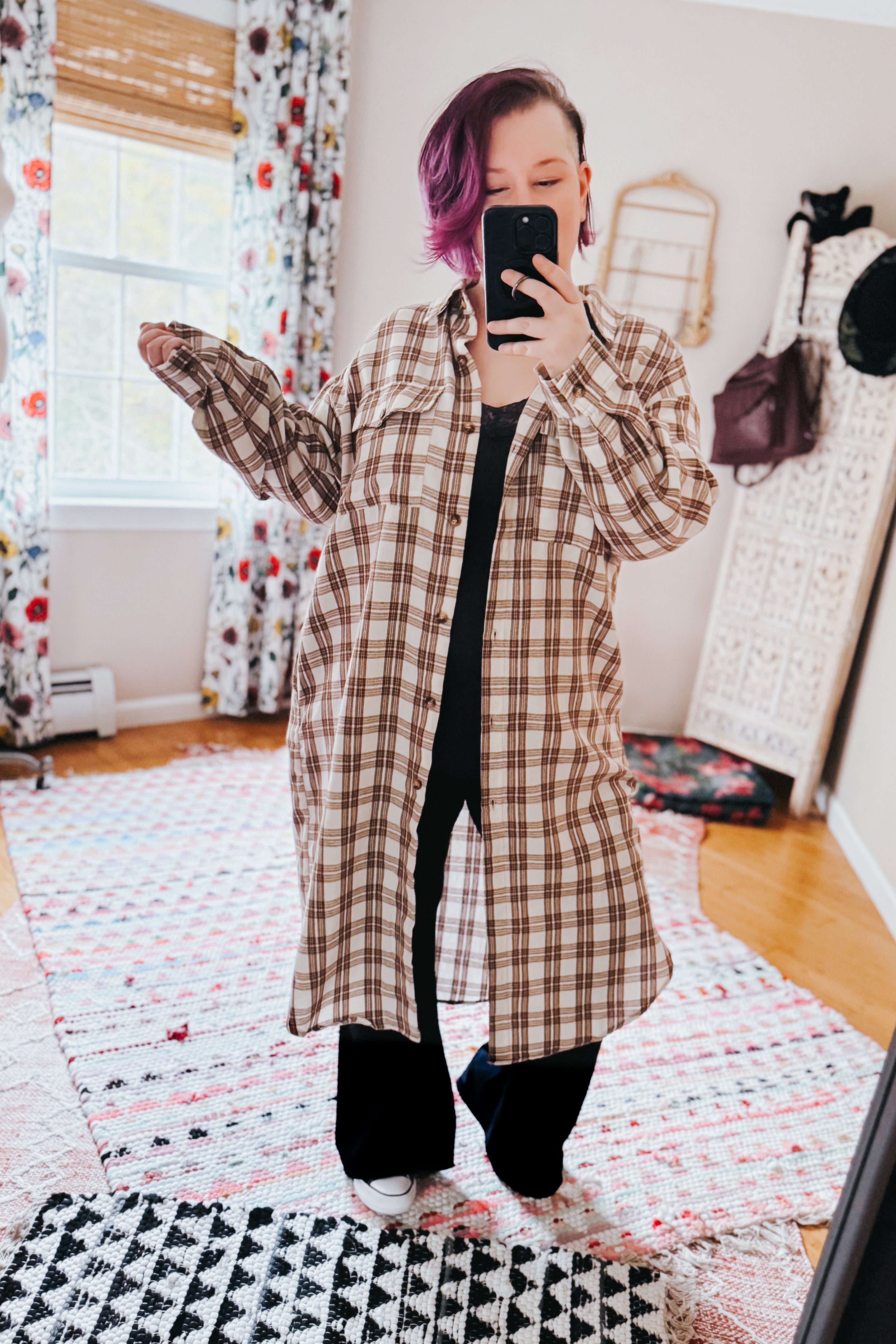 Playful in Plaid Button Down Cardigan Top • Mocha