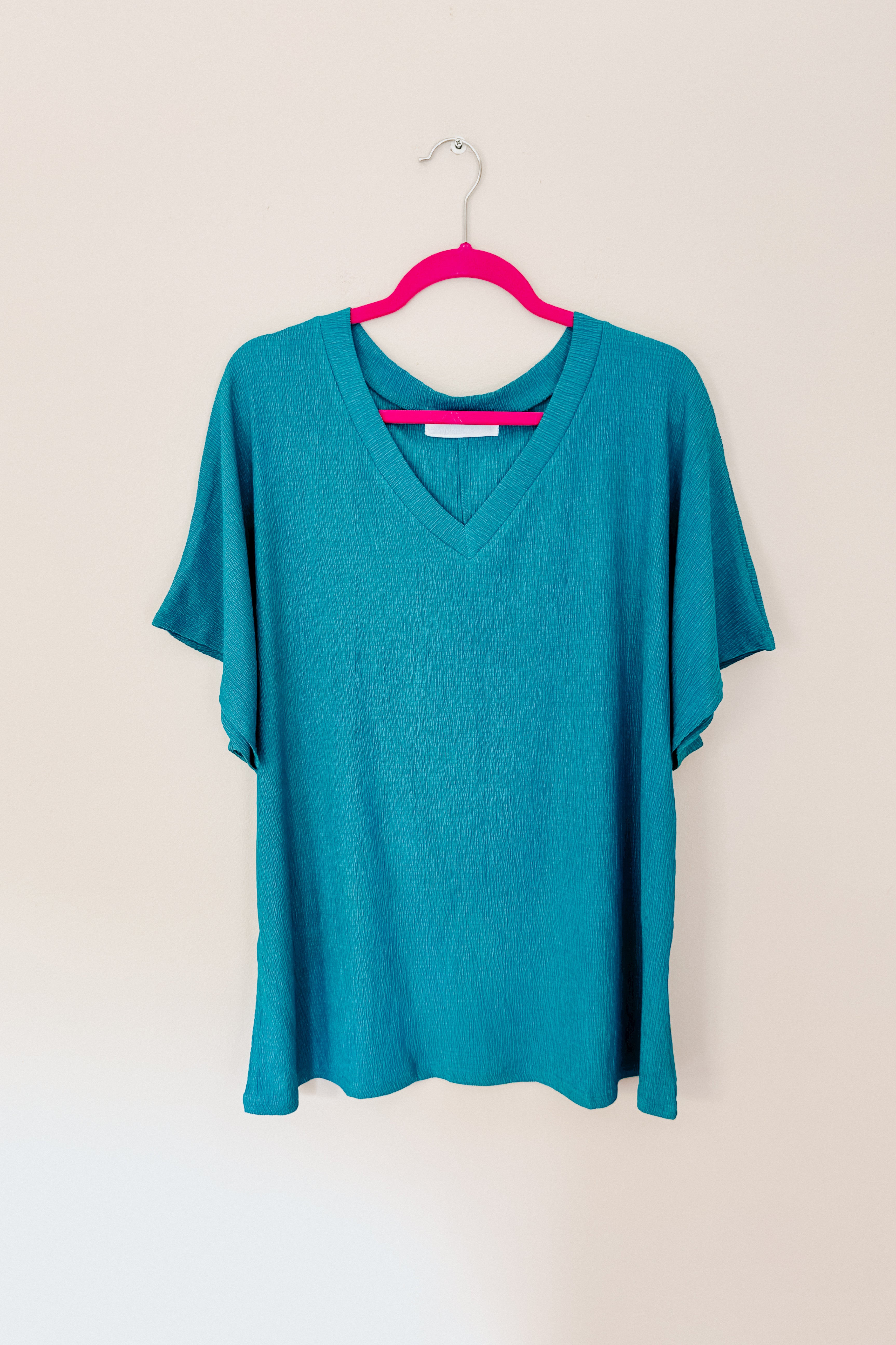 Trial and Error Textured V-Neck Blouse • Teal