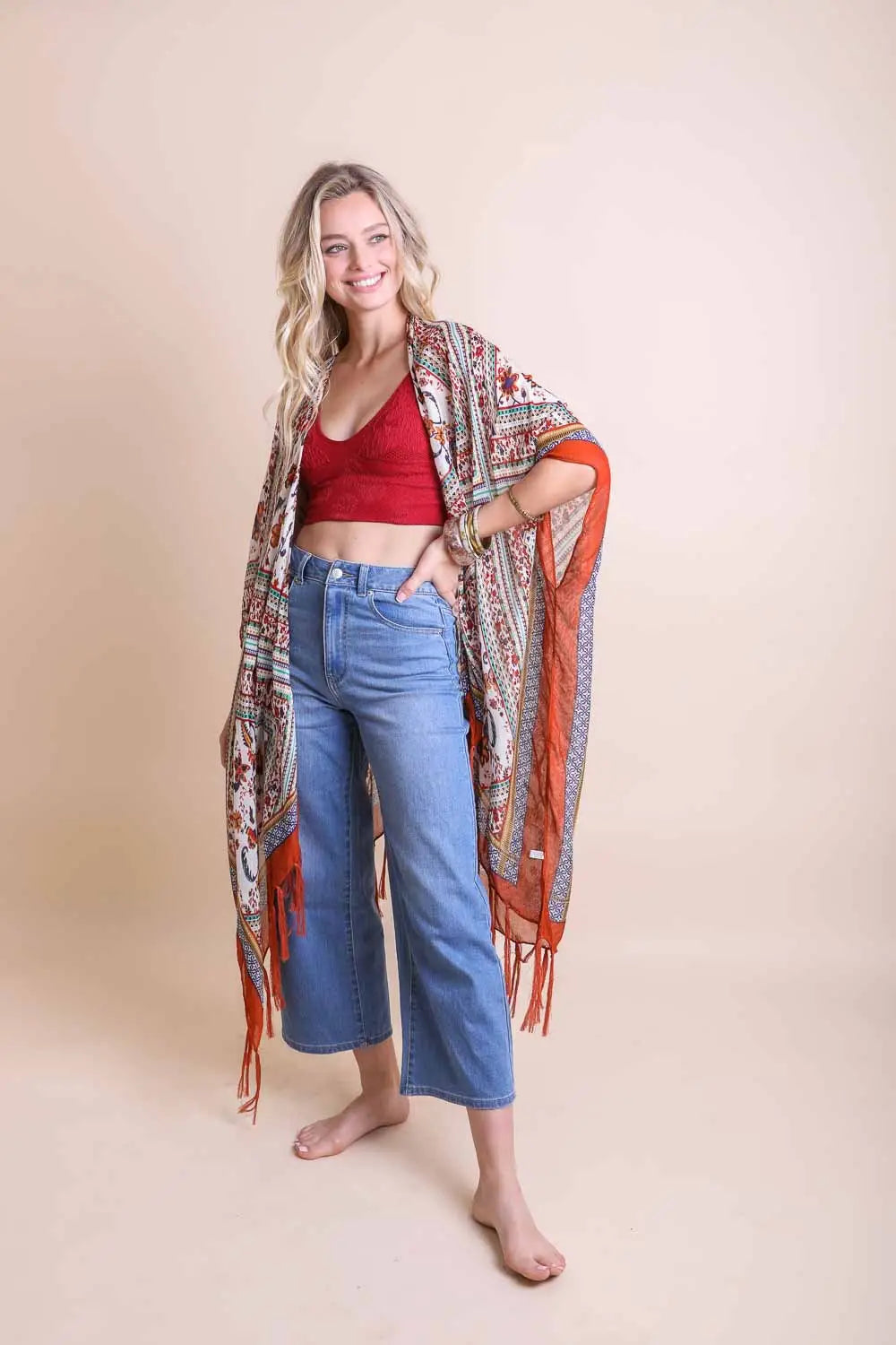 Delia Bohemian Diamond Tassel Kimono • Rust - Atomic Wildflower
