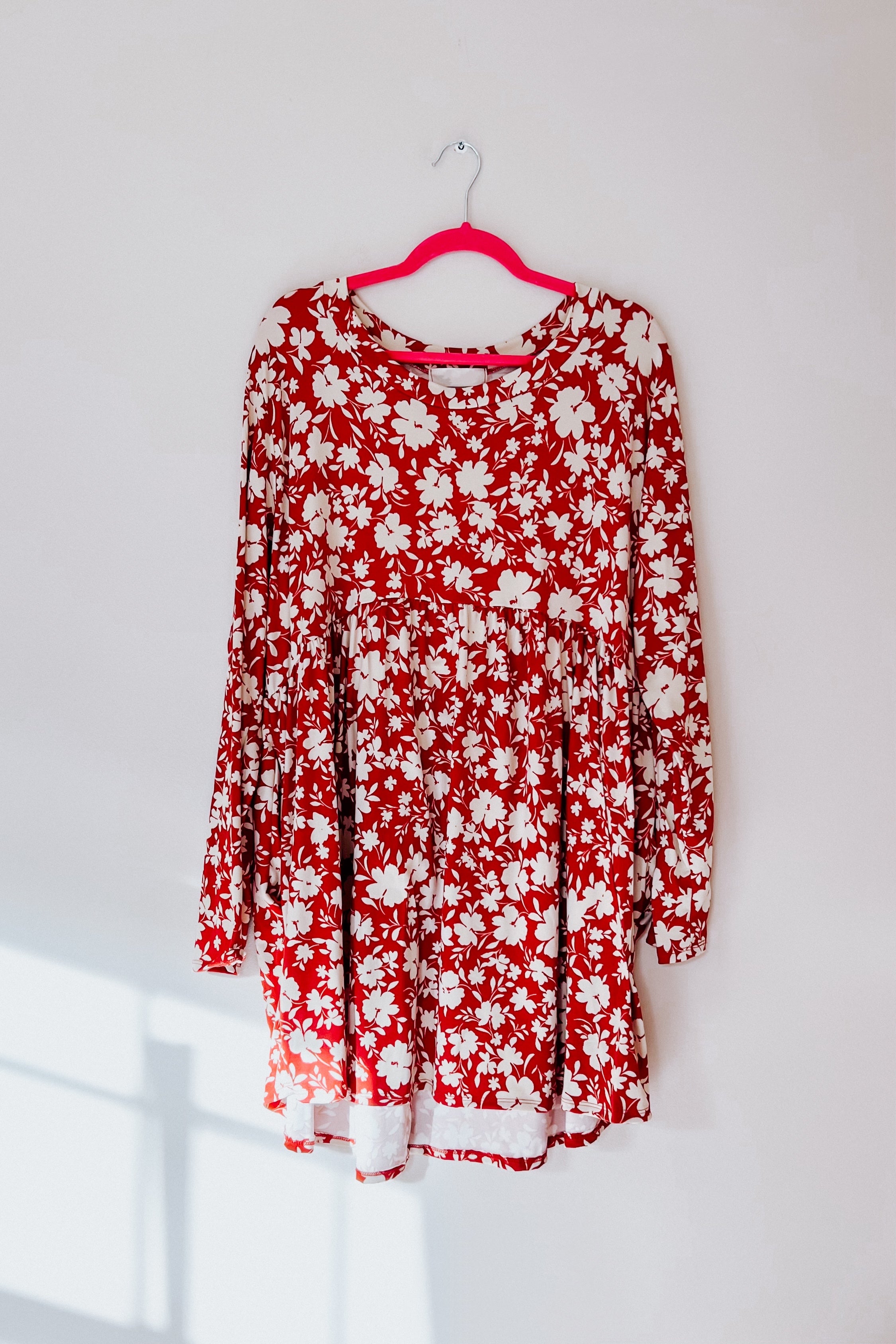 Just Be You Floral Long Sleeve Babydoll Dress • Rust