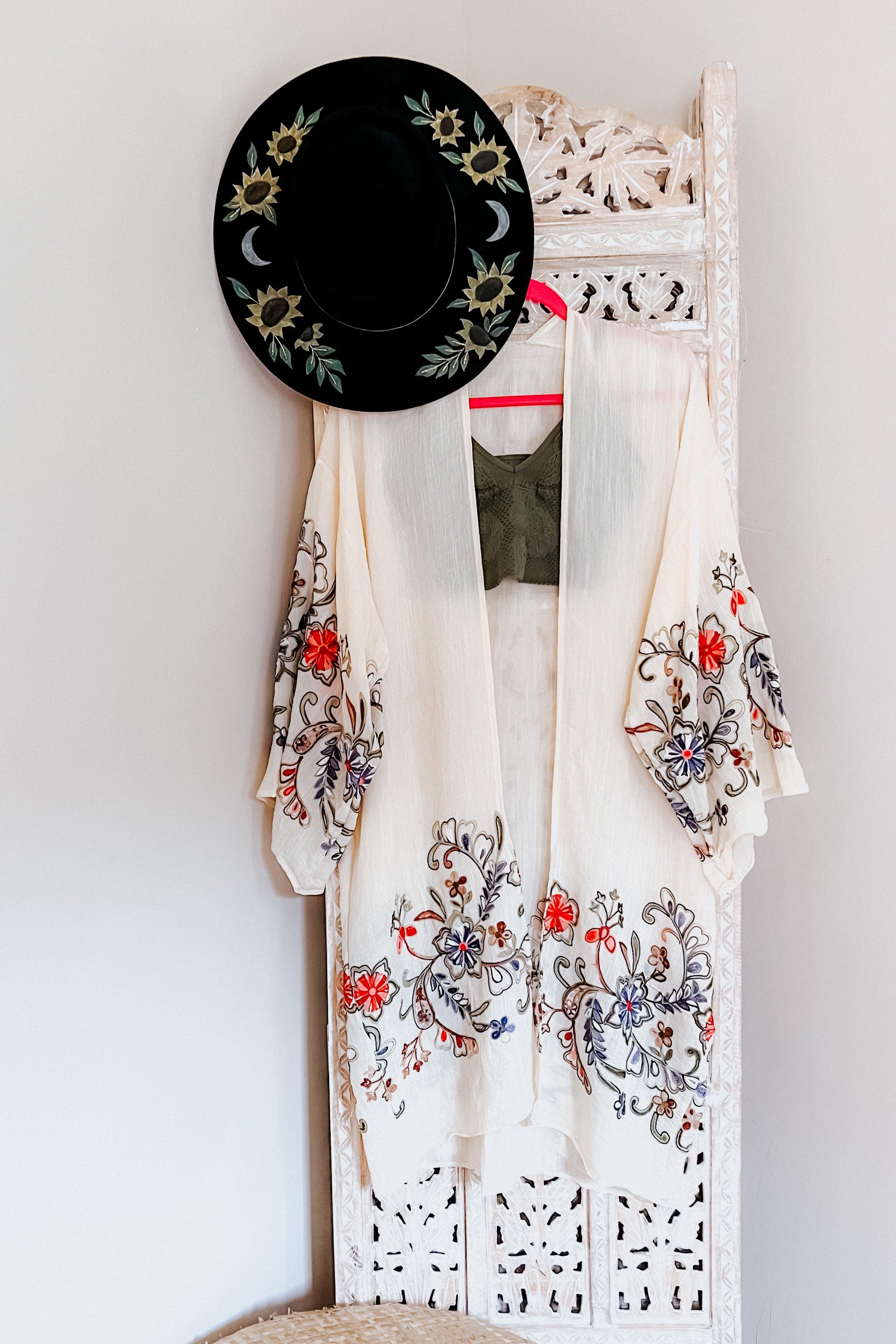 In The Meadow Embroidered Kimono • Cream - Atomic Wildflower