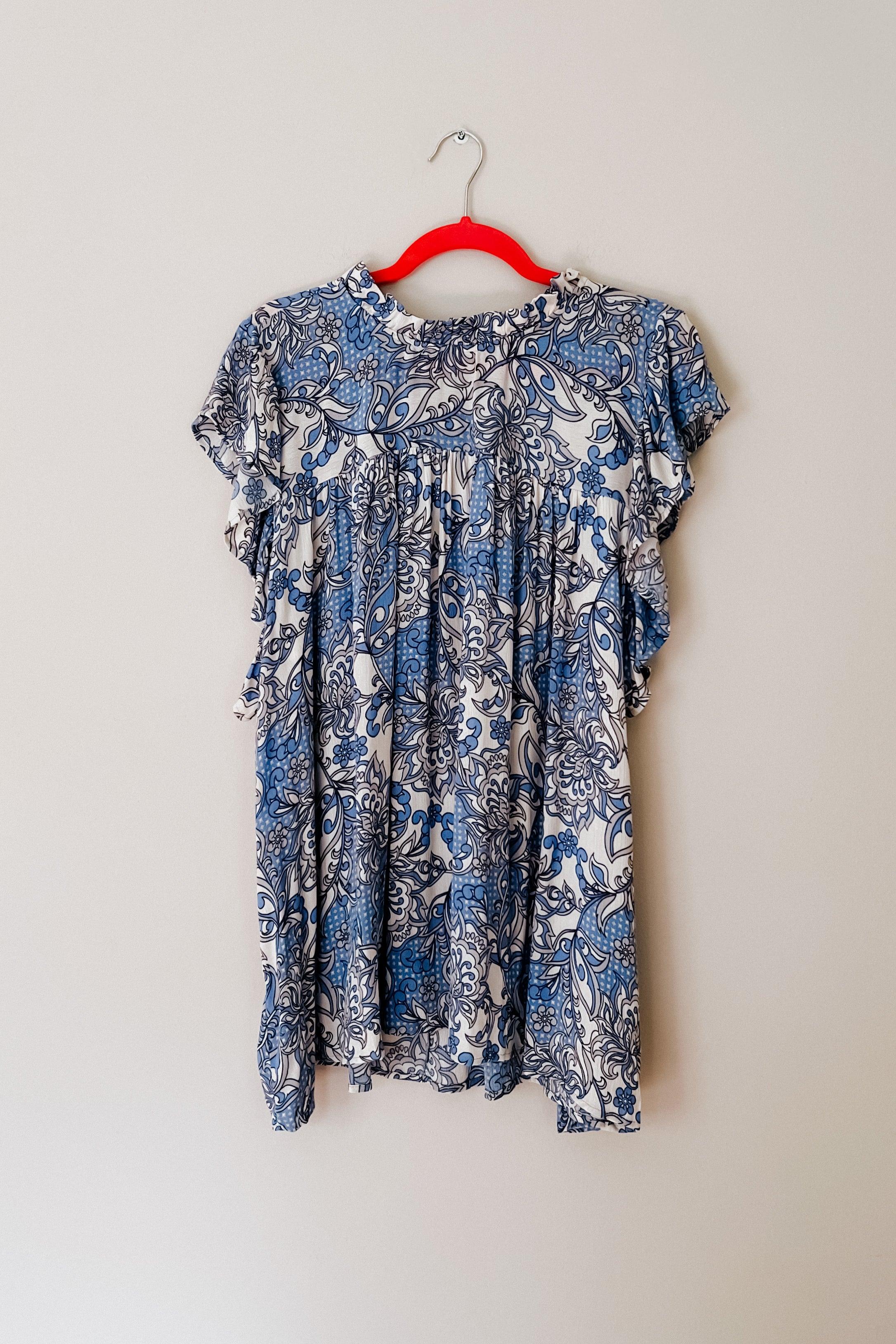 Maggie Paisley Mock Neck Flutter Sleeve Top - Atomic Wildflower