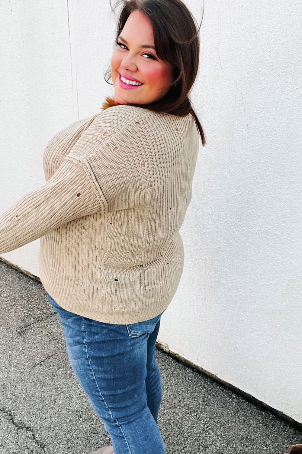 Comfy Day Distressed V Neck Sweater